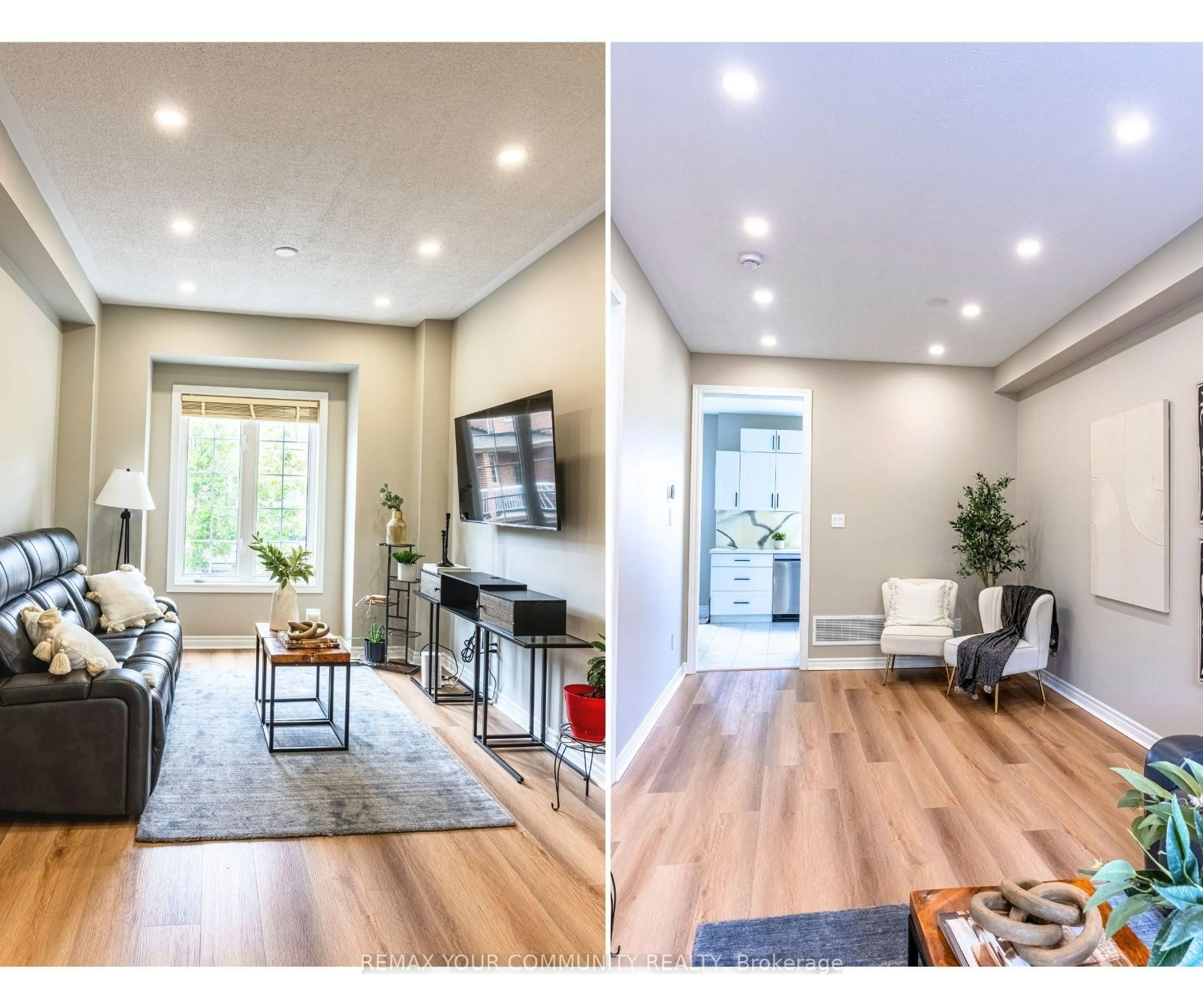 Living room with furniture, wood/laminate floor for 25 Annable Lane #34, Ajax Ontario L1S 7S6