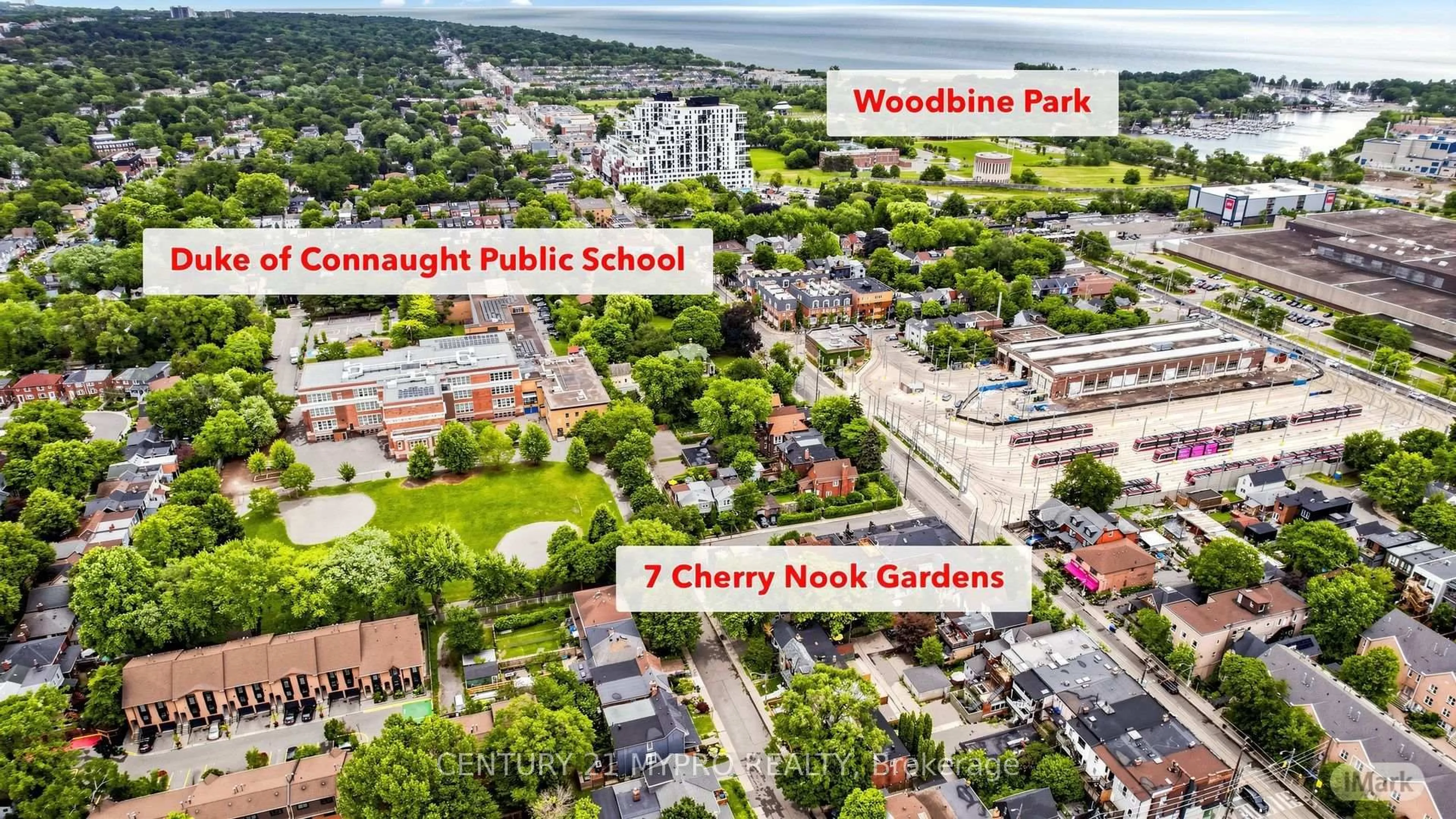 A pic from outside/outdoor area/front of a property/back of a property/a pic from drone, city buildings view from balcony for 7 Cherry Nook Gdns, Toronto Ontario M4L 1J5
