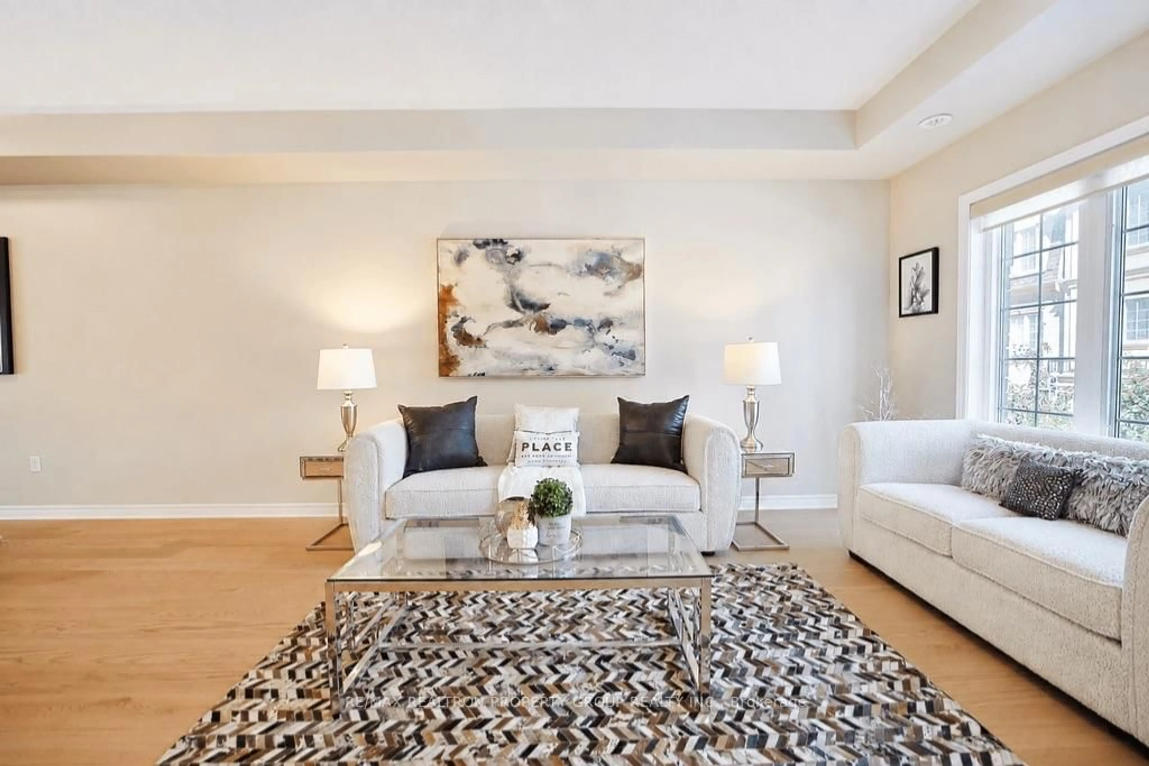 Living room with furniture, carpet floor for 1250 St. Martins Dr #27, Pickering Ontario L1W 0A2