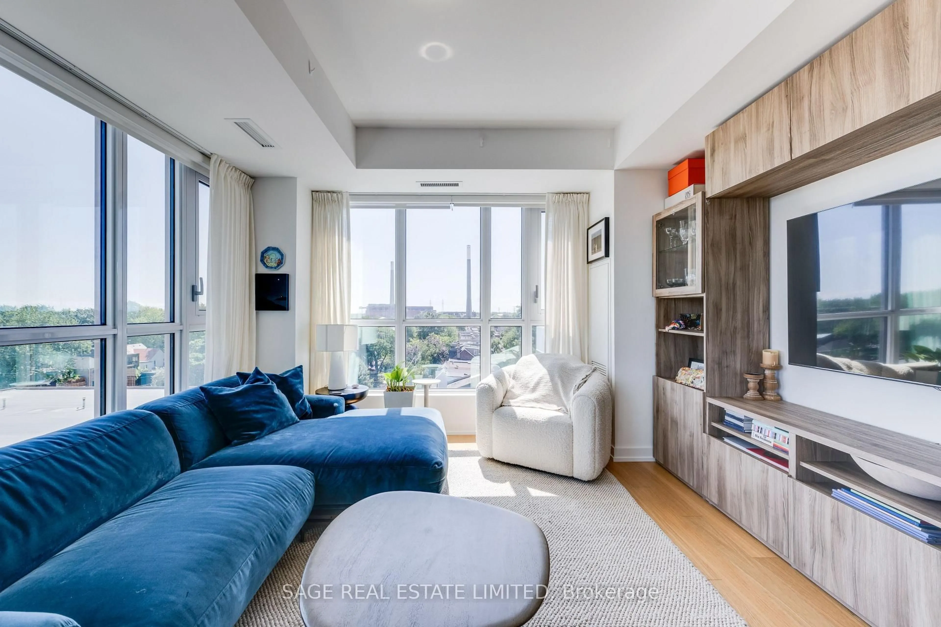 Living room with furniture, unknown for 150 Logan Ave #734, Toronto Ontario M4M 0E4