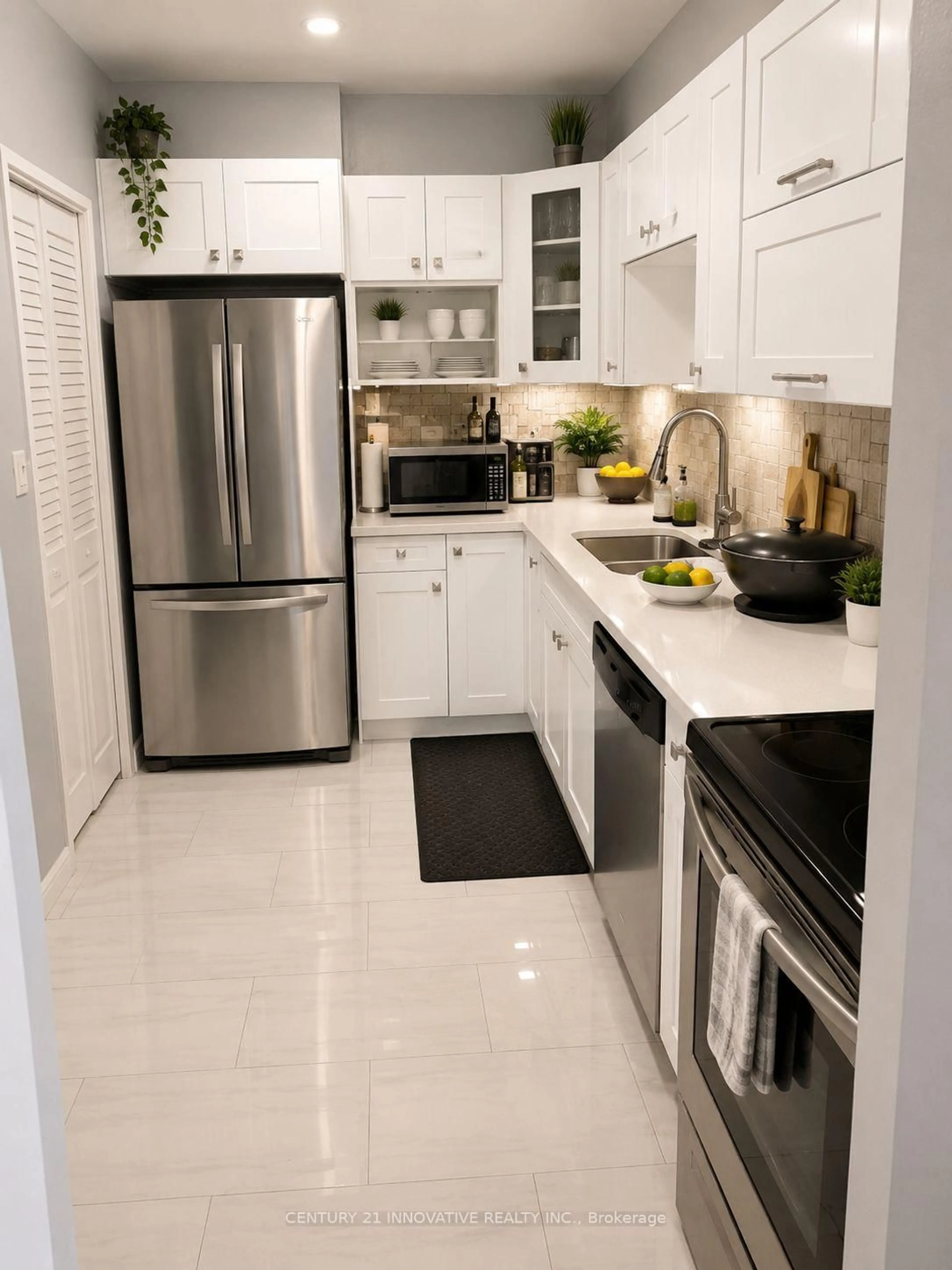Contemporary kitchen, ceramic/tile floor for 1 Massey Sq #609, Toronto Ontario M4C 5L4