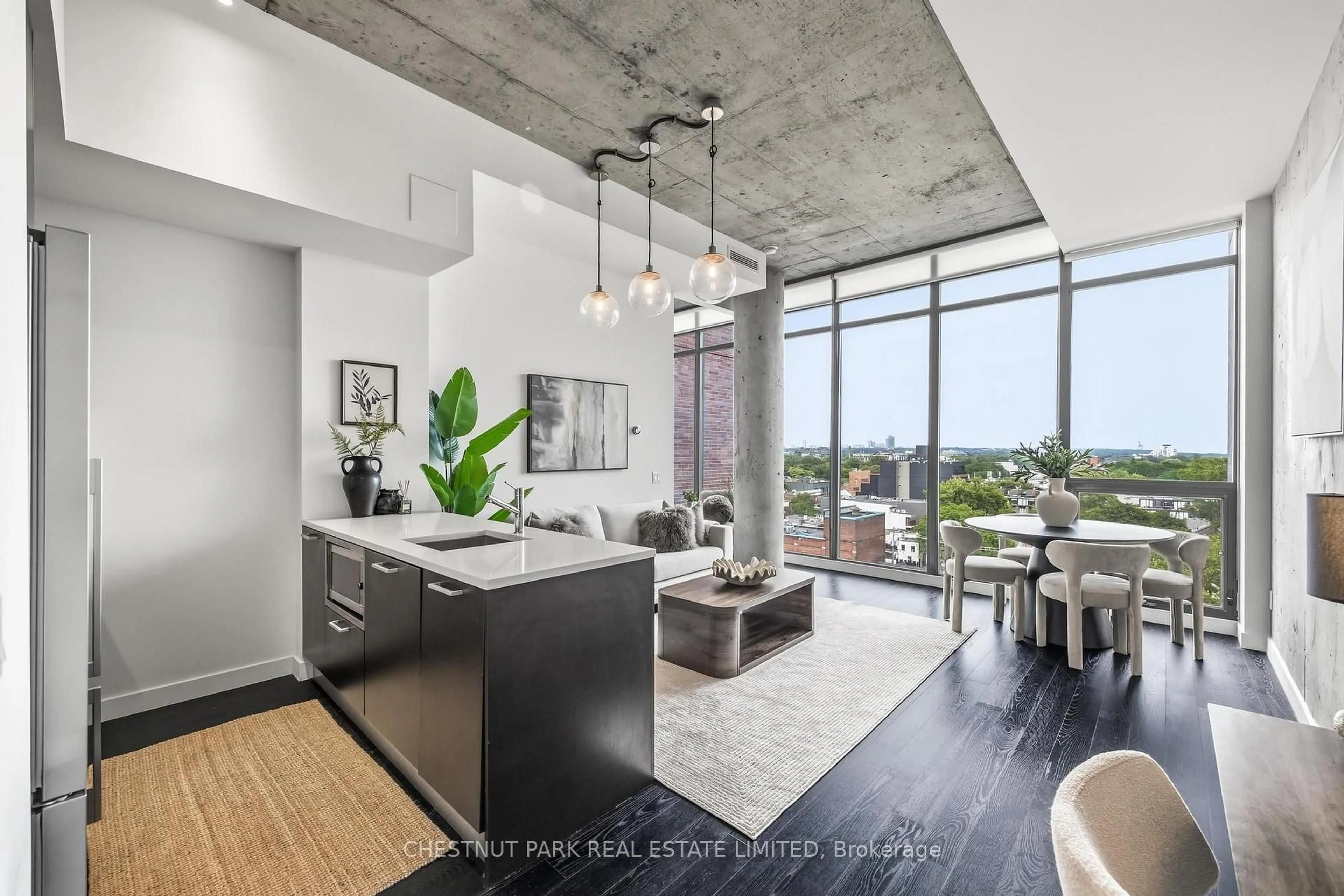 Open concept kitchen, cement floor for 90 Broadview Ave #901, Toronto Ontario M4M 0A7