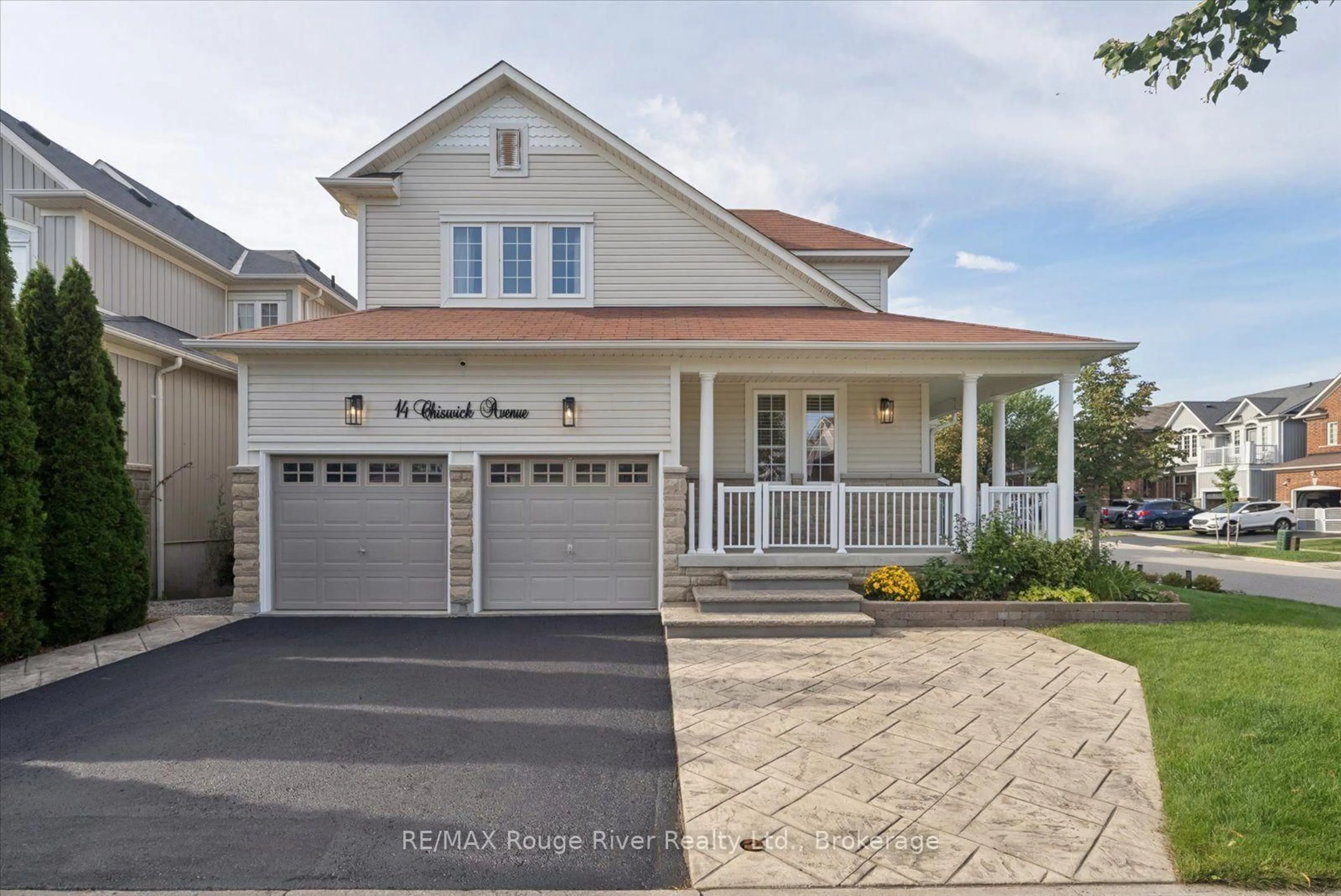 Home with vinyl exterior material, street for 14 Chiswick Ave, Whitby Ontario L1M 0E1