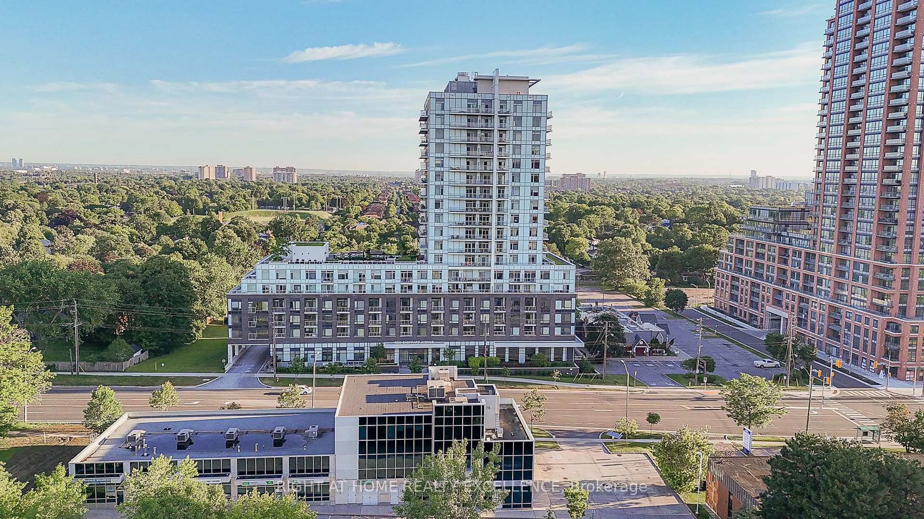 A pic from outside/outdoor area/front of a property/back of a property/a pic from drone, city buildings view from balcony for 3220 Sheppard Ave #1707, Toronto Ontario M1T 0B7