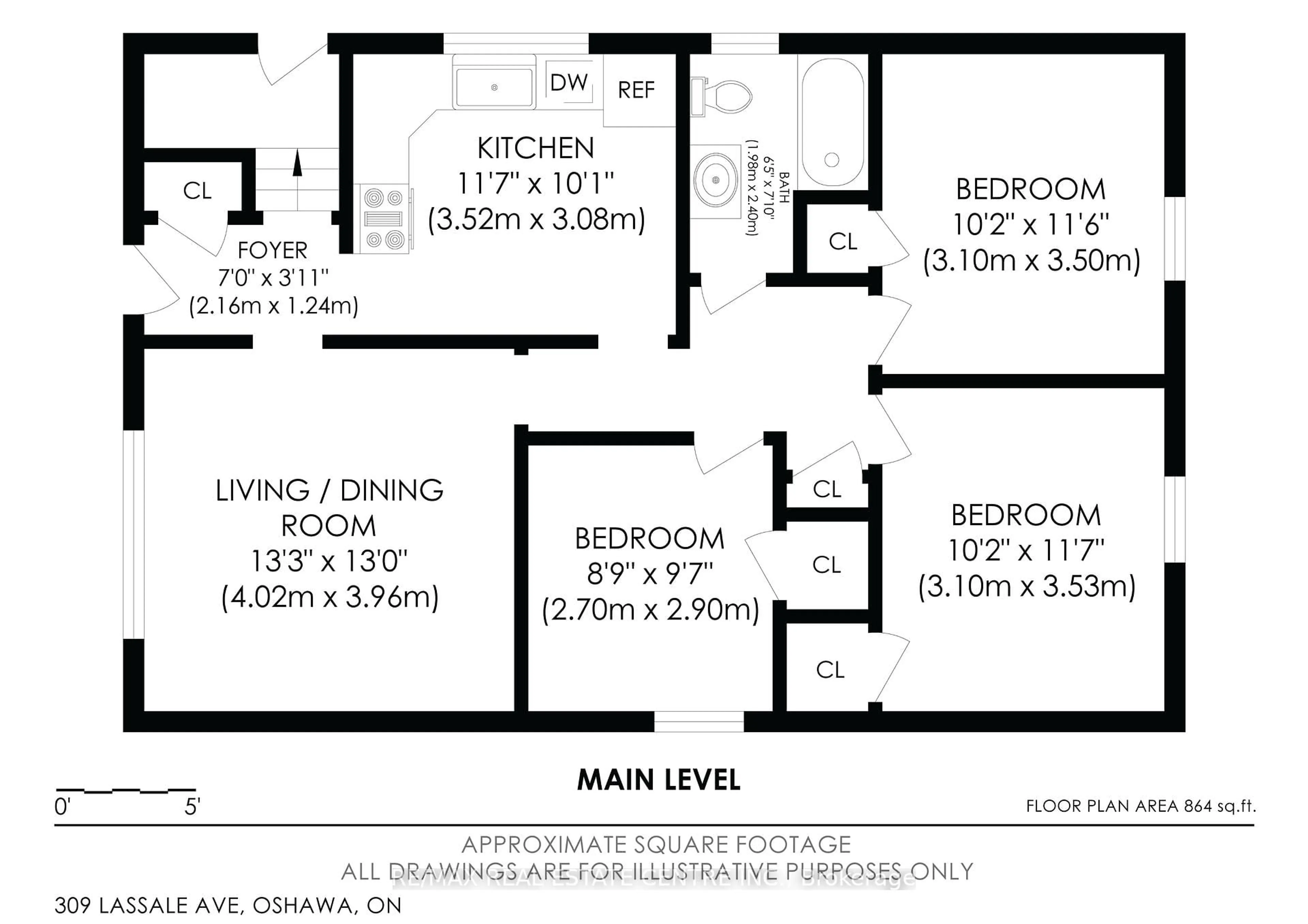 Floor plan for 309 Lasalle Ave, Oshawa Ontario L1H 5Y7
