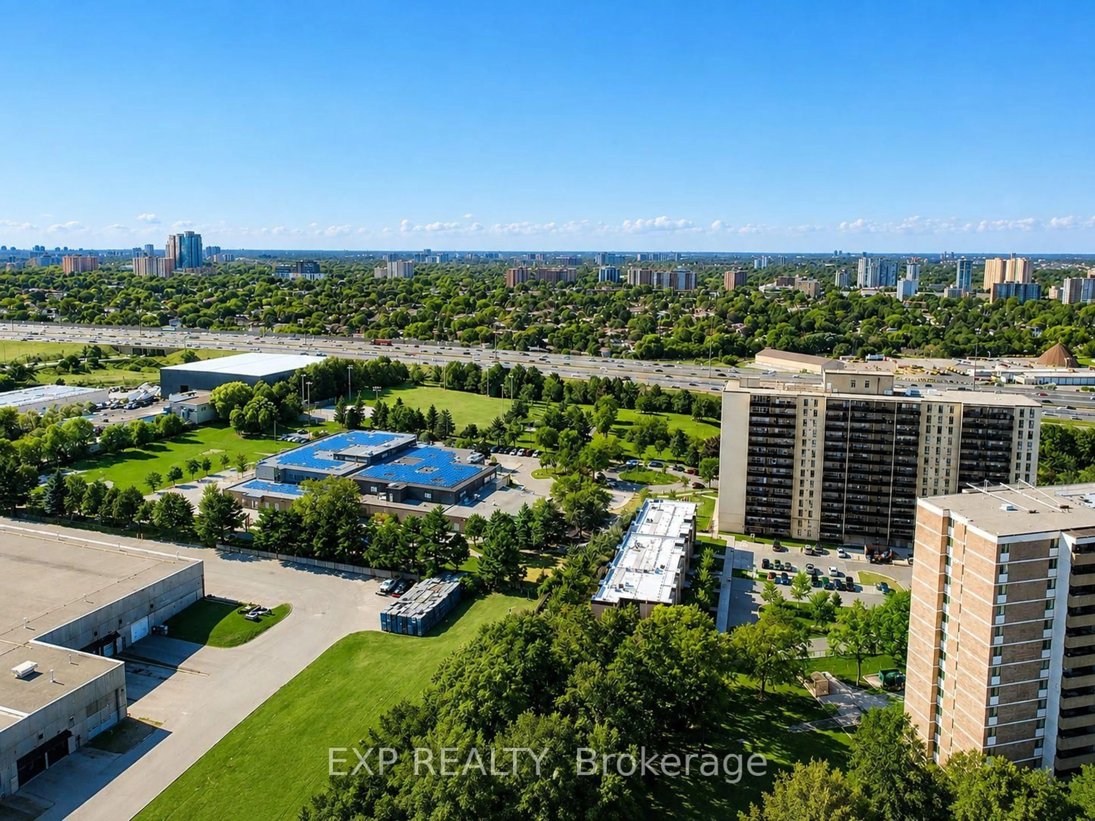A pic from outside/outdoor area/front of a property/back of a property/a pic from drone, city buildings view from balcony for 100 Dundalk Dr #507, Toronto Ontario M1P 4V2