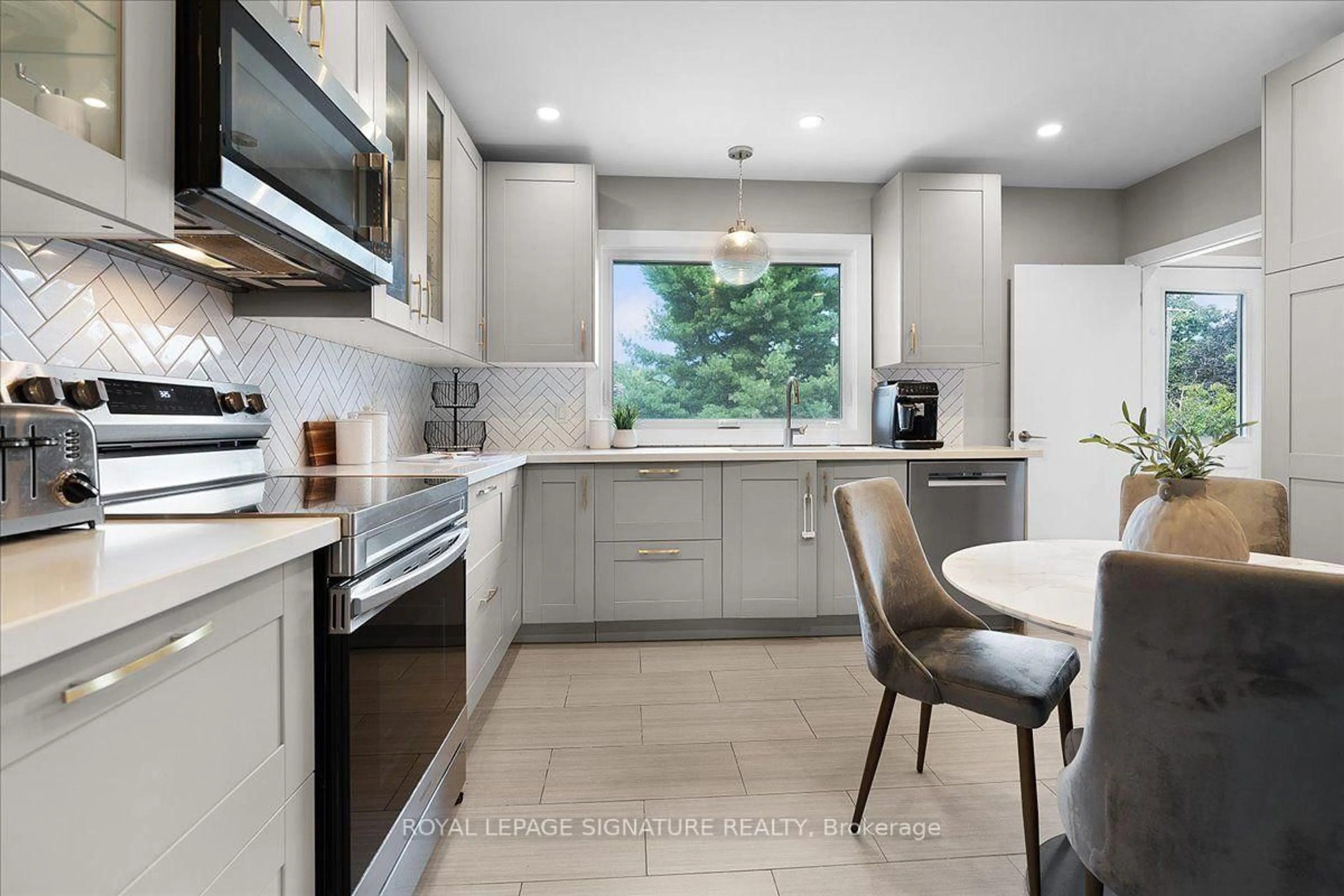 Contemporary kitchen, ceramic/tile floor for 1 Westcroft Dr, Toronto Ontario M1E 3A2
