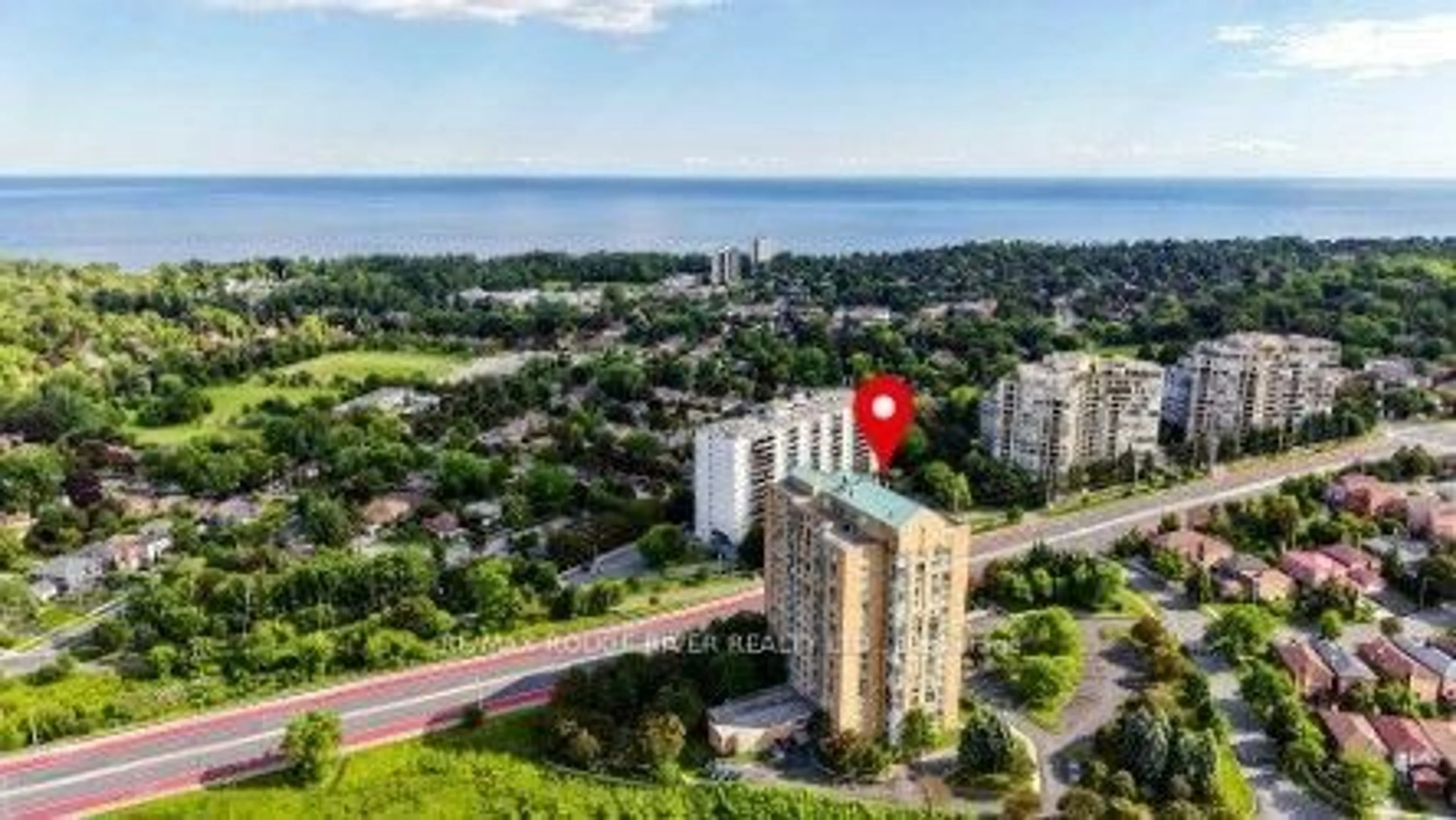 A pic from outside/outdoor area/front of a property/back of a property/a pic from drone, water/lake/river/ocean view for 90 Dale Ave #1503, Toronto Ontario M1J 3N4
