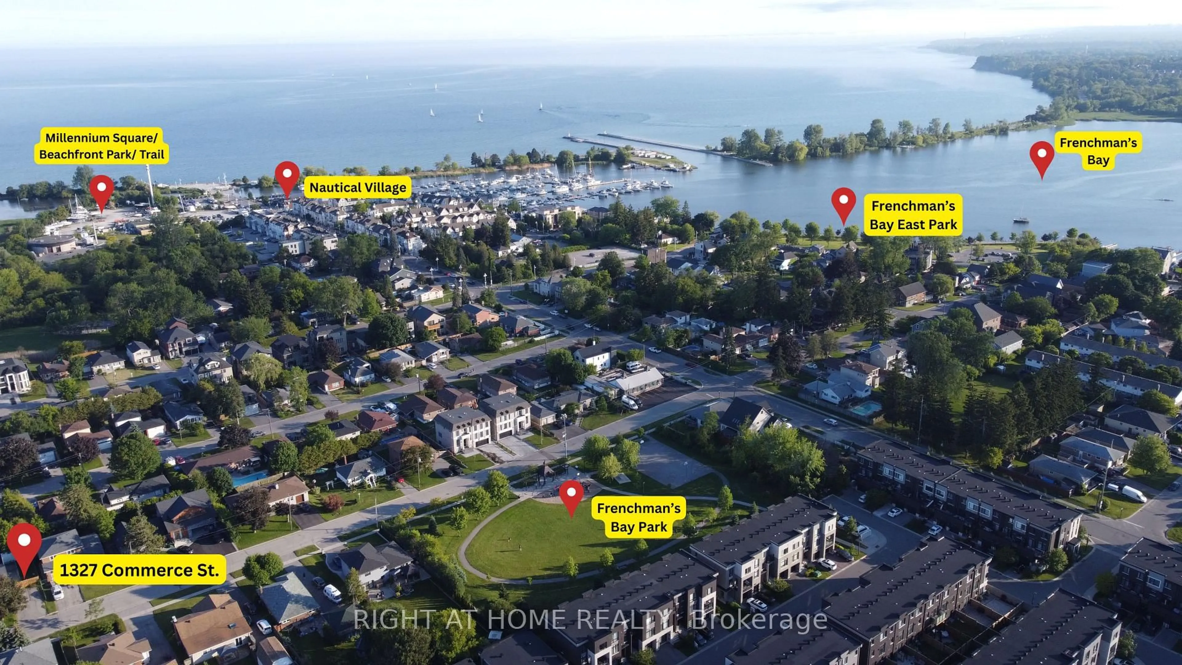 A pic from outside/outdoor area/front of a property/back of a property/a pic from drone, water/lake/river/ocean view for 1327 Commerce St, Pickering Ontario L1W 1E1