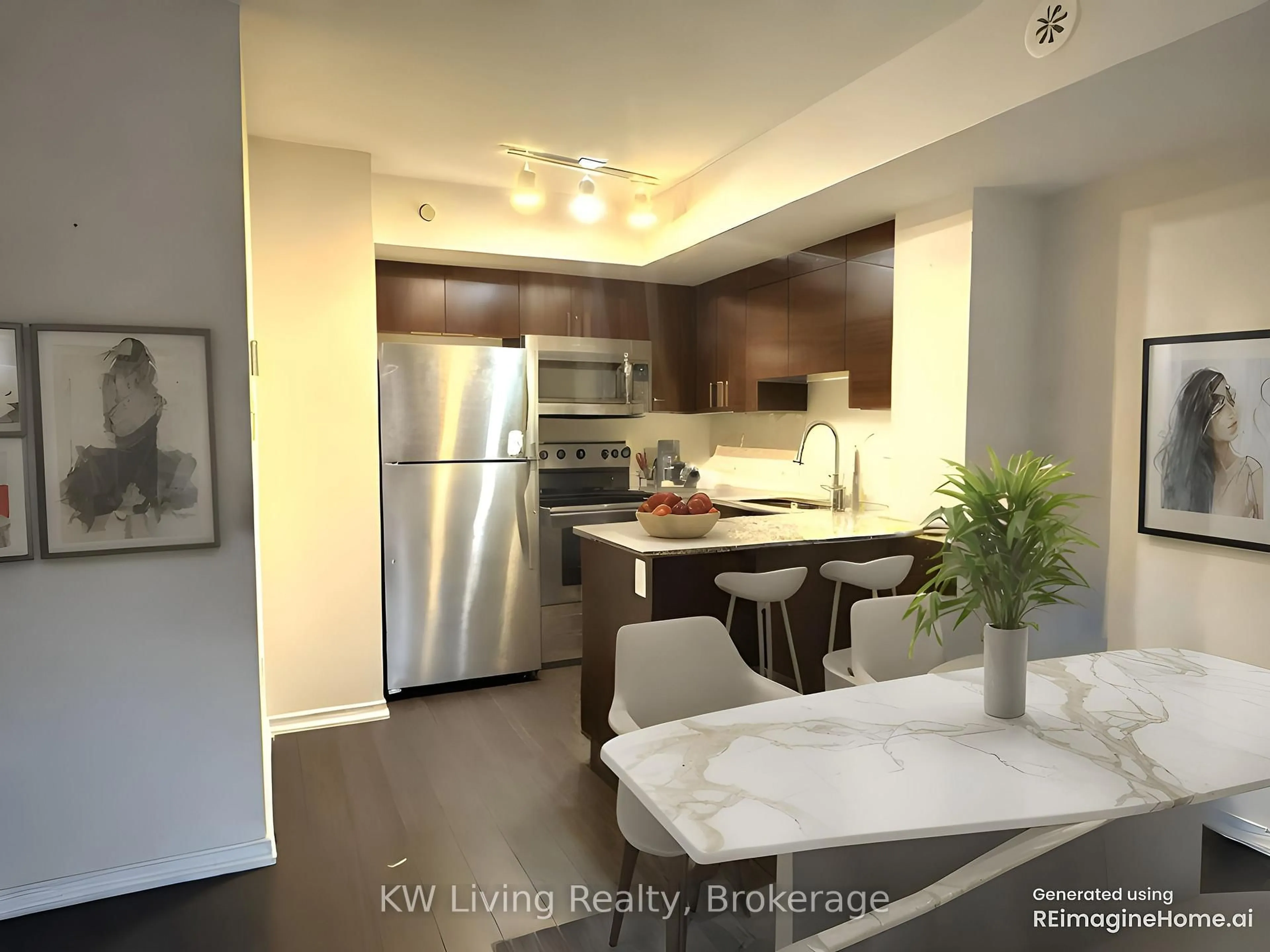 Open concept kitchen, wood/laminate floor for 1070 Progress Ave #304, Toronto Ontario M1B 0C5