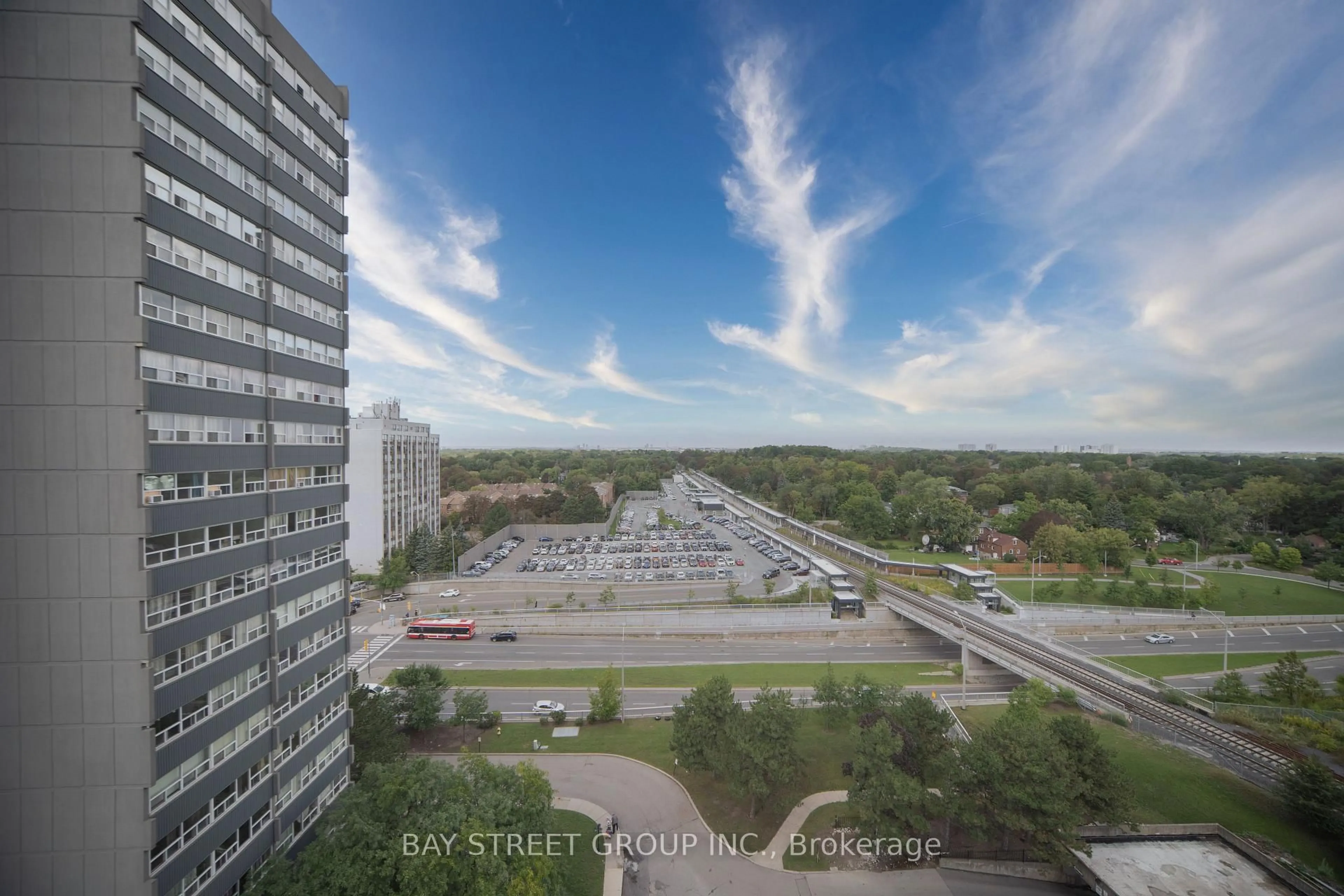 A pic from outside/outdoor area/front of a property/back of a property/a pic from drone, city buildings view from balcony for 4101 Sheppard Ave #1401, Toronto Ontario M1S 3H3
