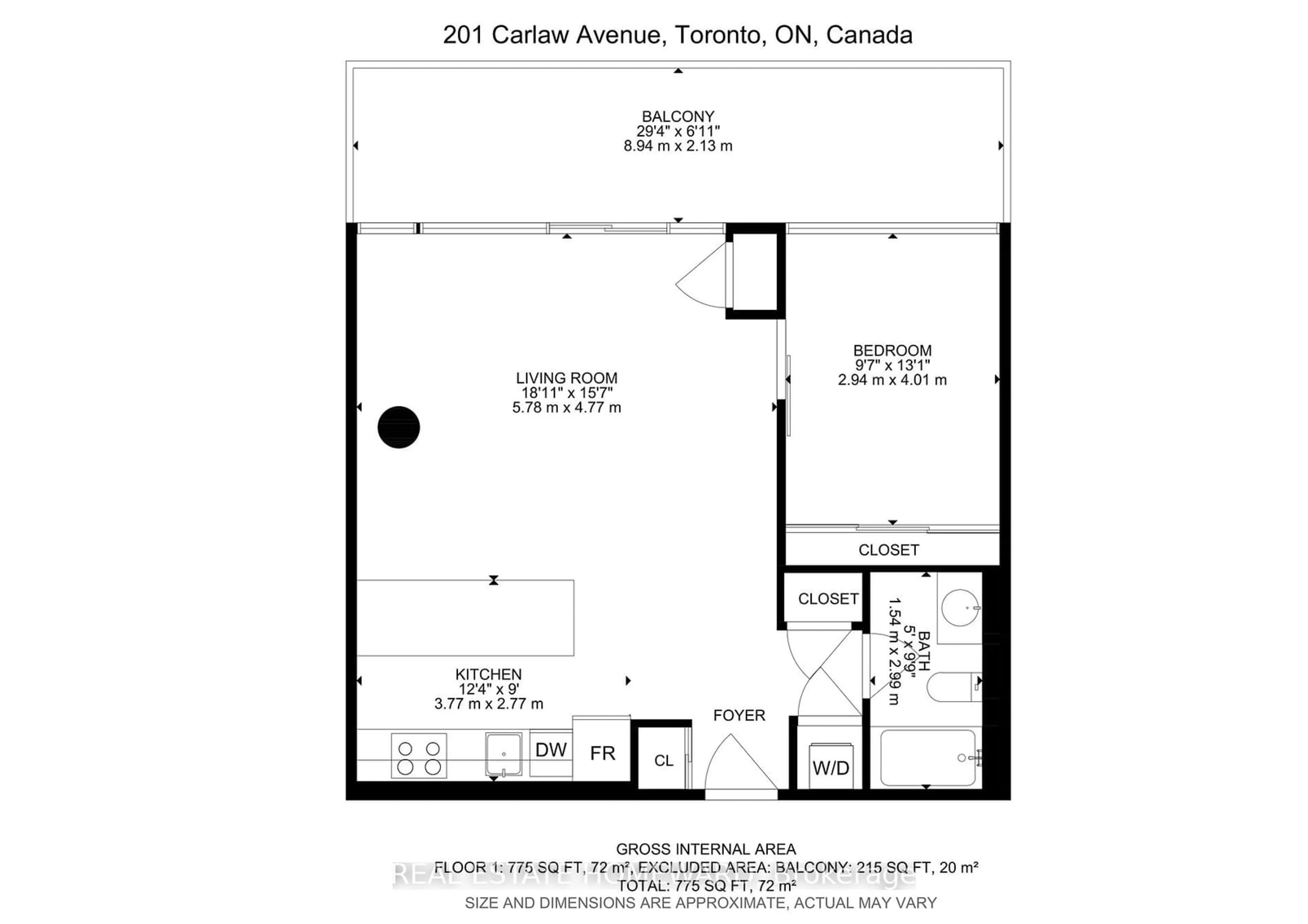 Floor plan for 201 Carlaw Ave #505, Toronto Ontario M4M 2S3