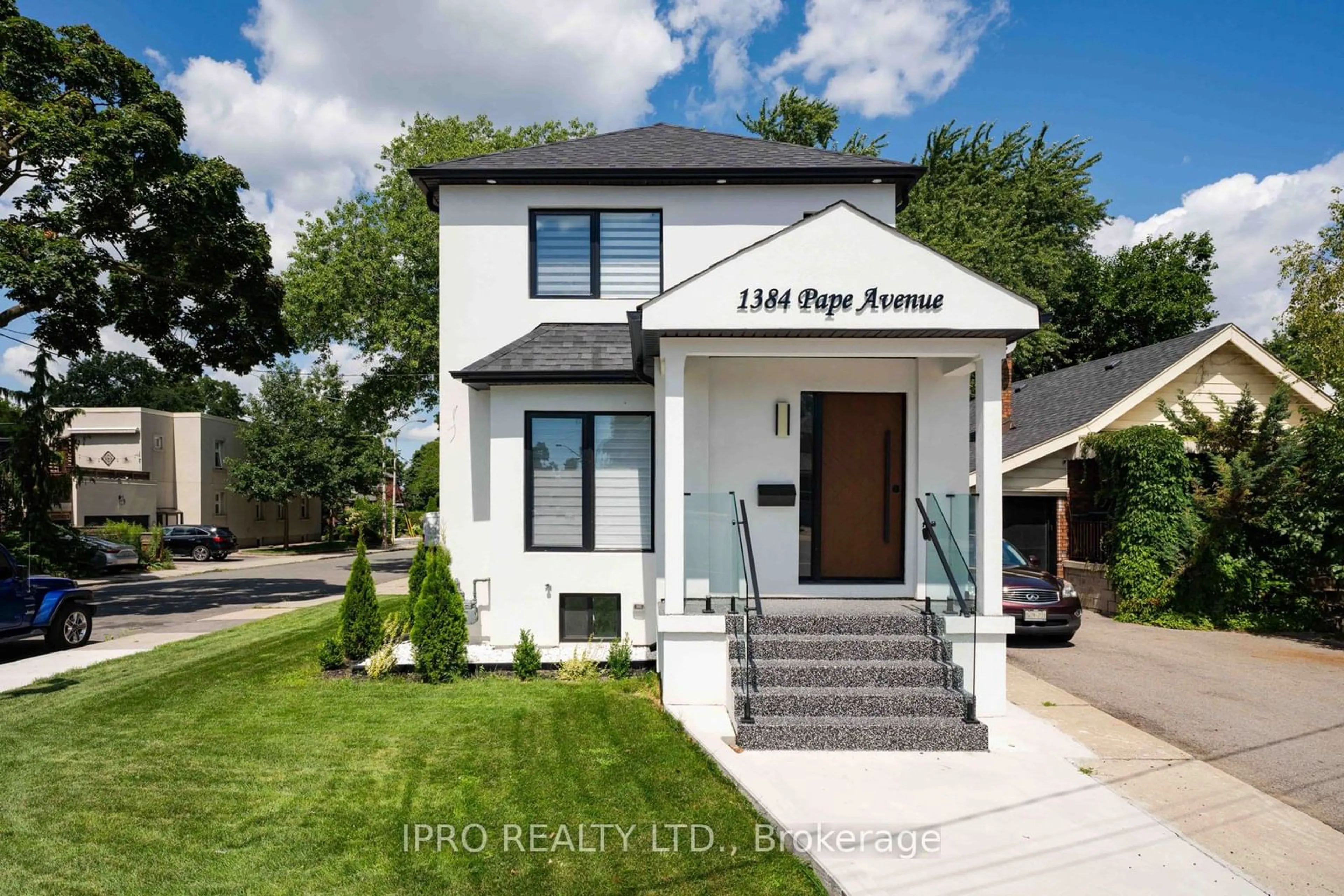 Frontside or backside of a home, the street view for 1384 Pape Ave, Toronto Ontario M4K 3X5