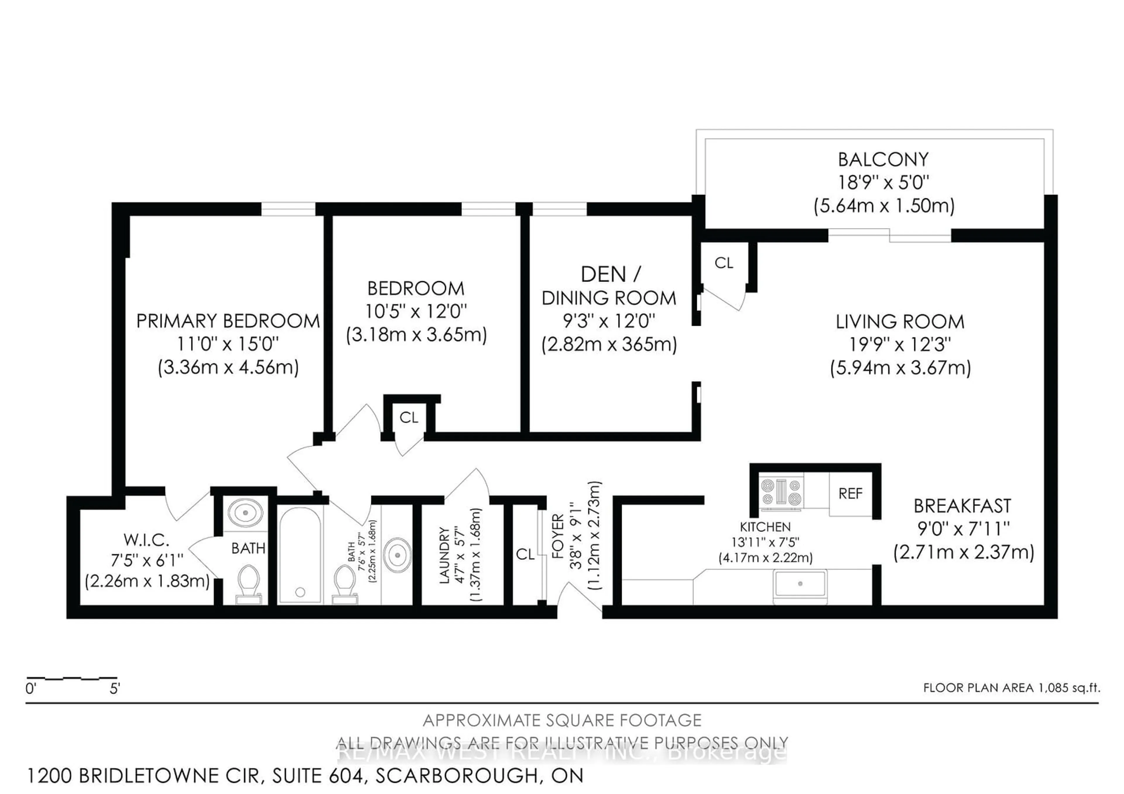 Floor plan for 1200 Bridletowne Circ #604, Toronto Ontario M1W 2H8