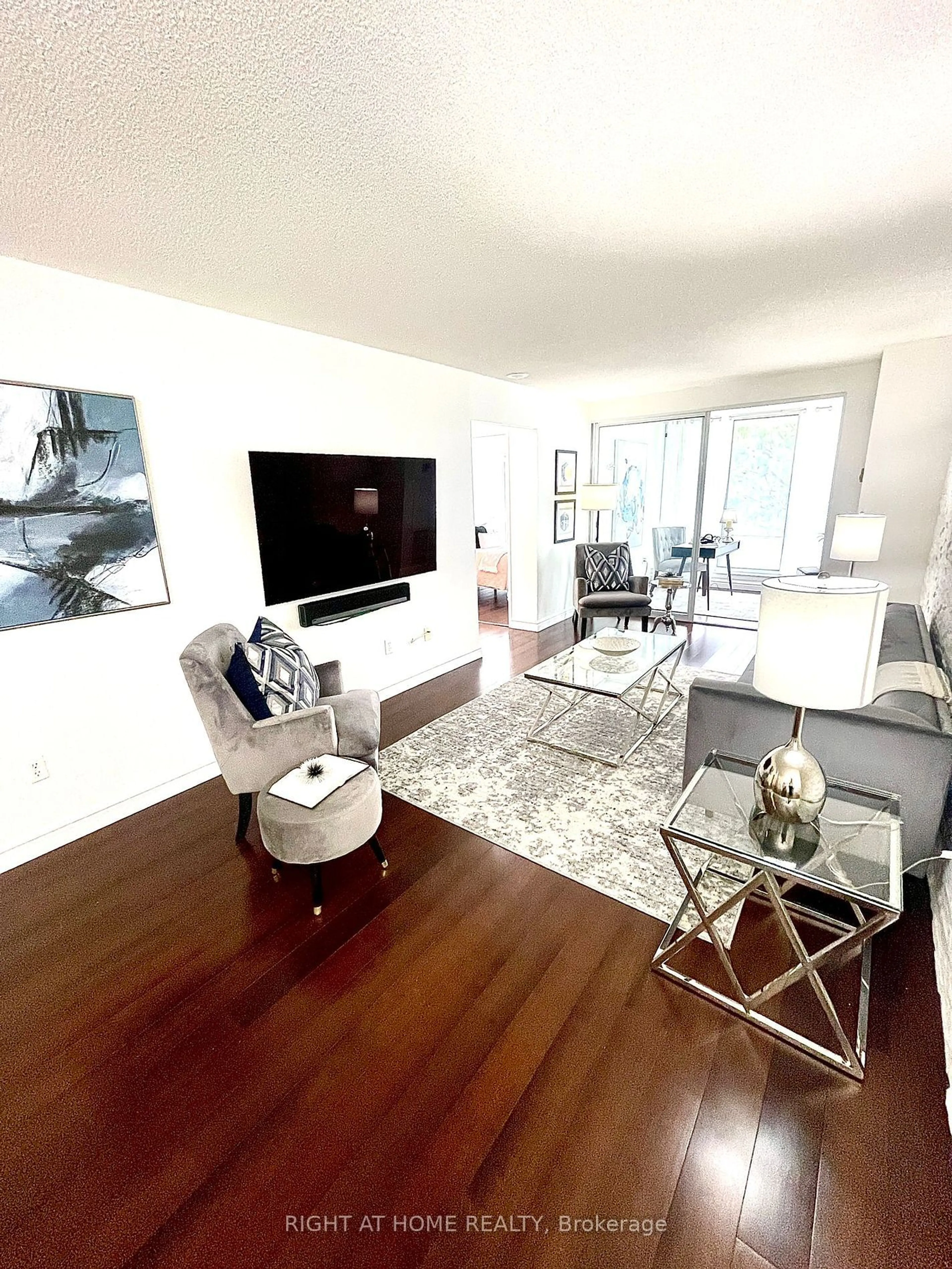 Living room, wood floors for 1 Greystone Walk Dr #480, Toronto Ontario M1K 5J3