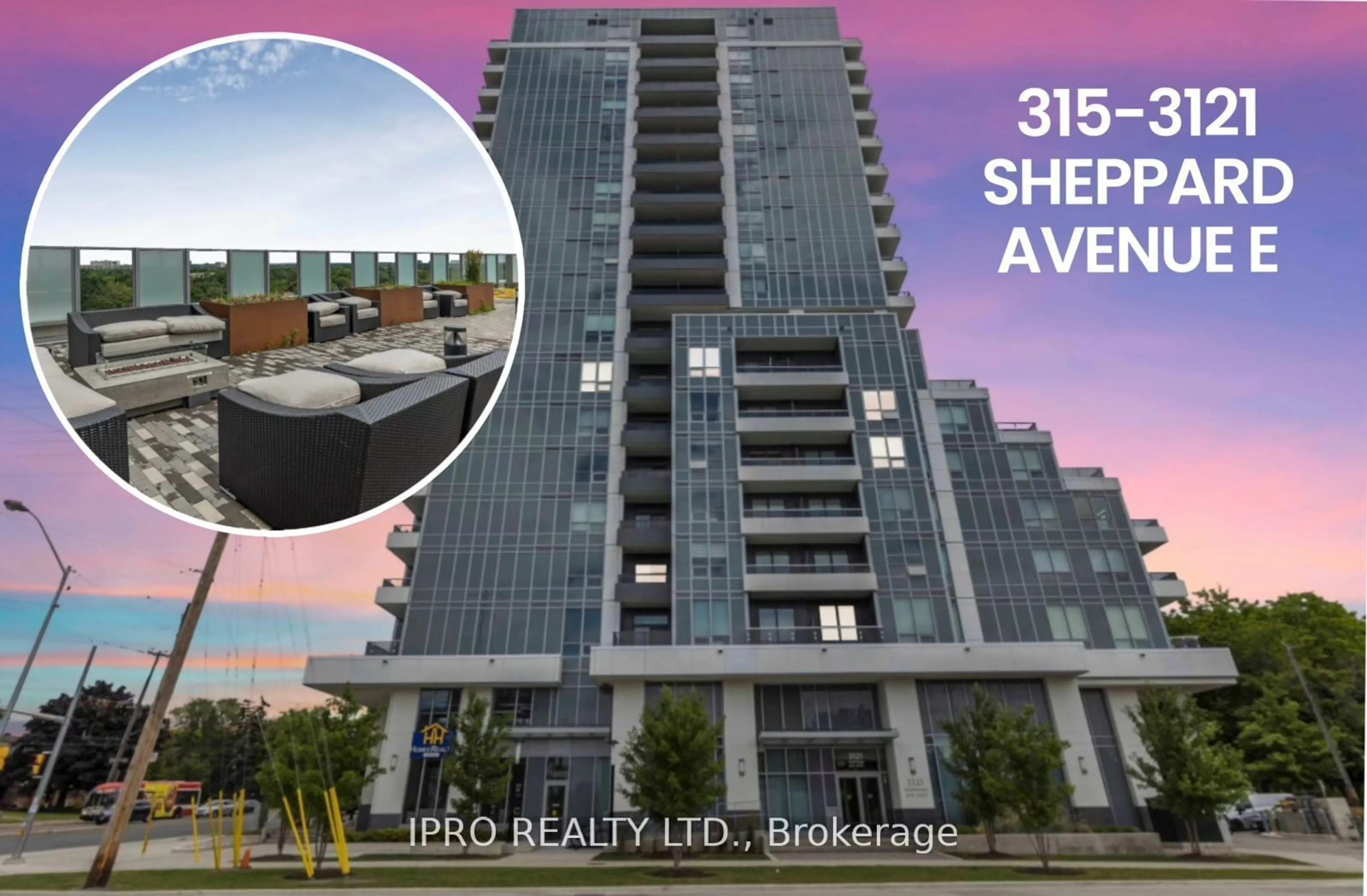 A pic from exterior of the house or condo, the street view for 3121 Sheppard Ave #315, Toronto Ontario M1T 0B6