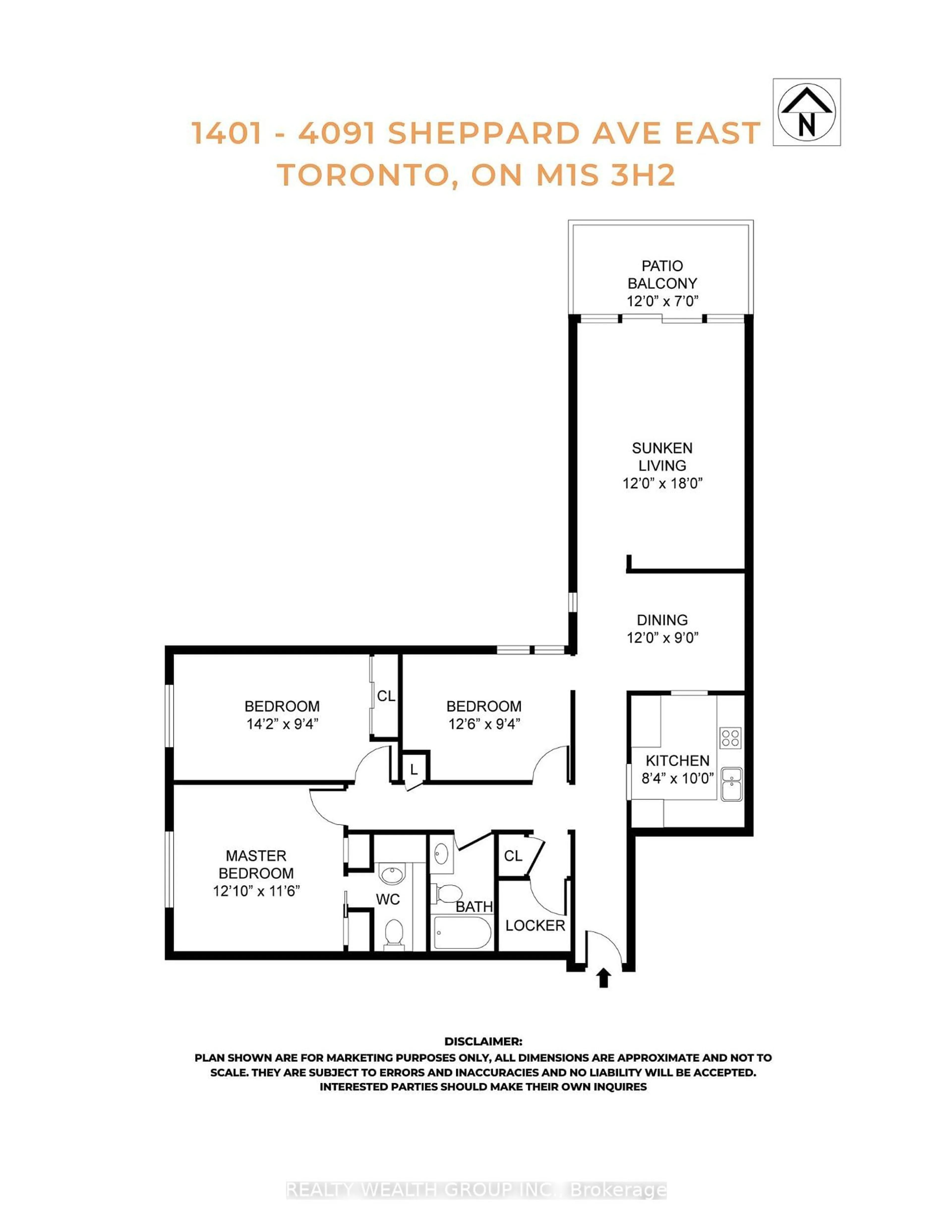 Floor plan for 4091 Sheppard Ave #1401, Toronto Ontario M1S 3H2