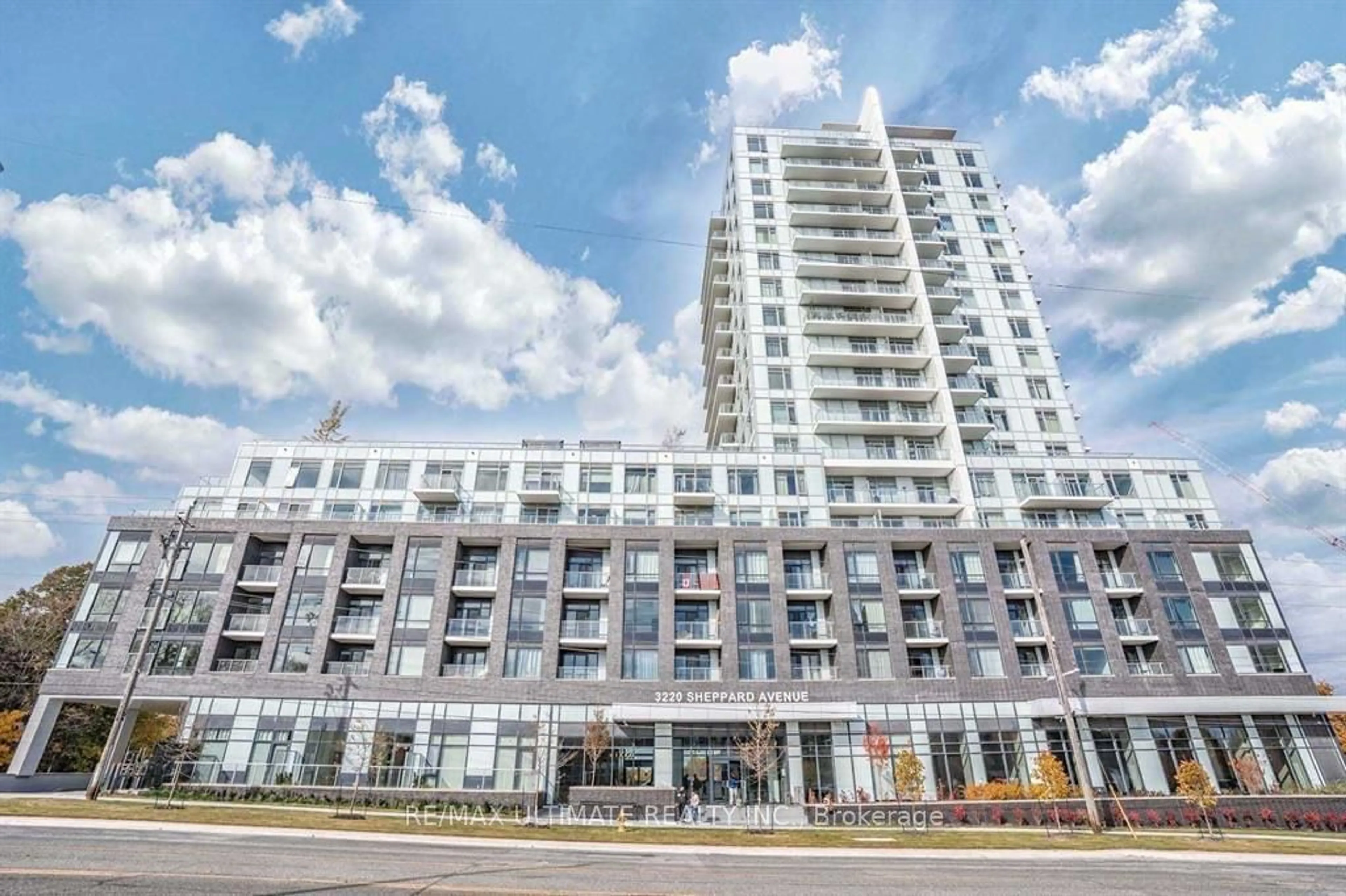 A pic from exterior of the house or condo, the front or back of building for 3220 Sheppard Ave #308, Toronto Ontario M1T 0B7