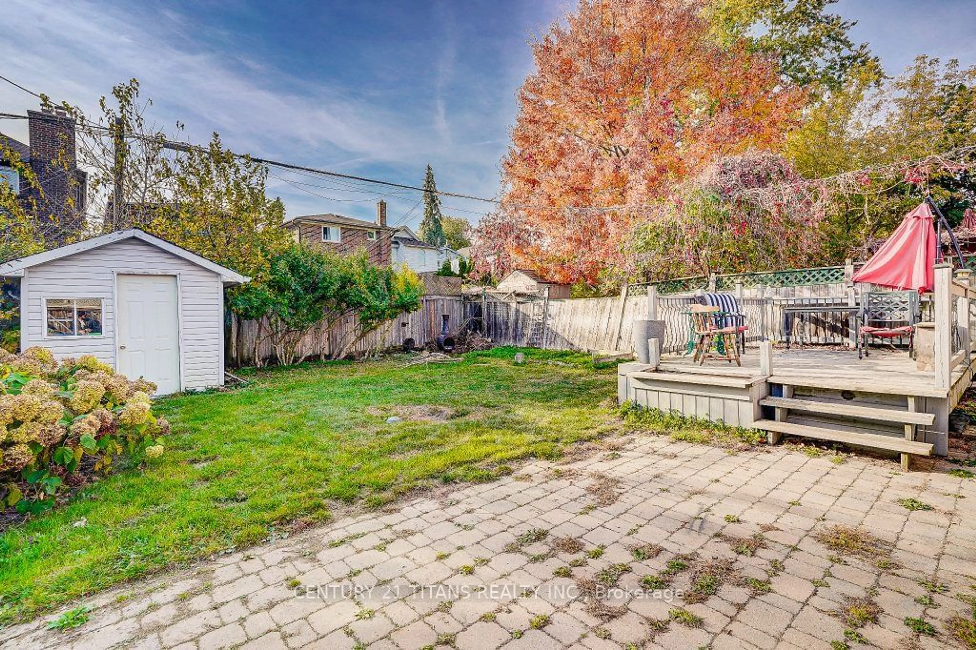 Patio, the fenced backyard for 14 Anneke Rd, Toronto Ontario M1N 3M6