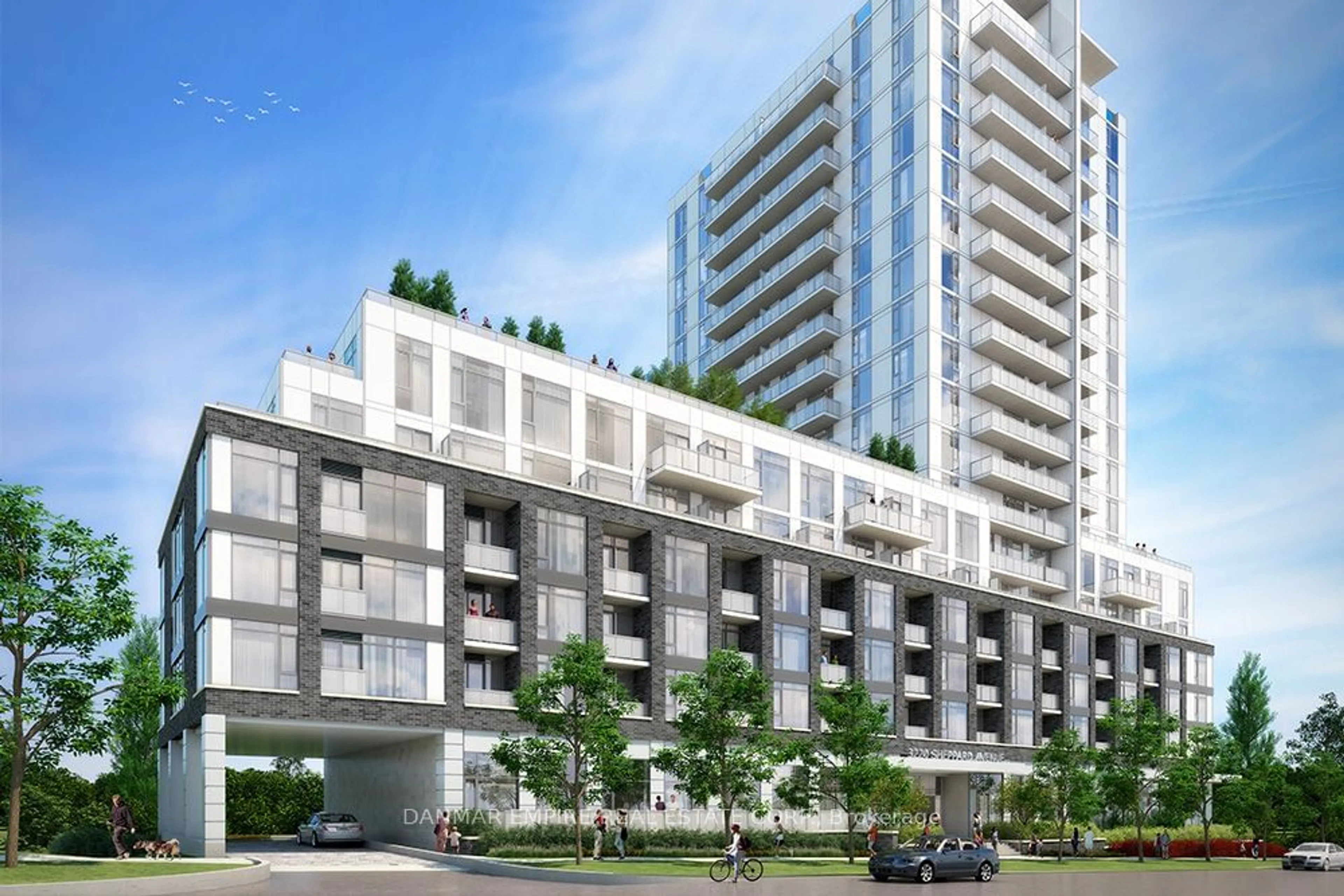 A pic from exterior of the house or condo, the front or back of building for 3220 Sheppard Ave #607, Toronto Ontario M1T 0B7