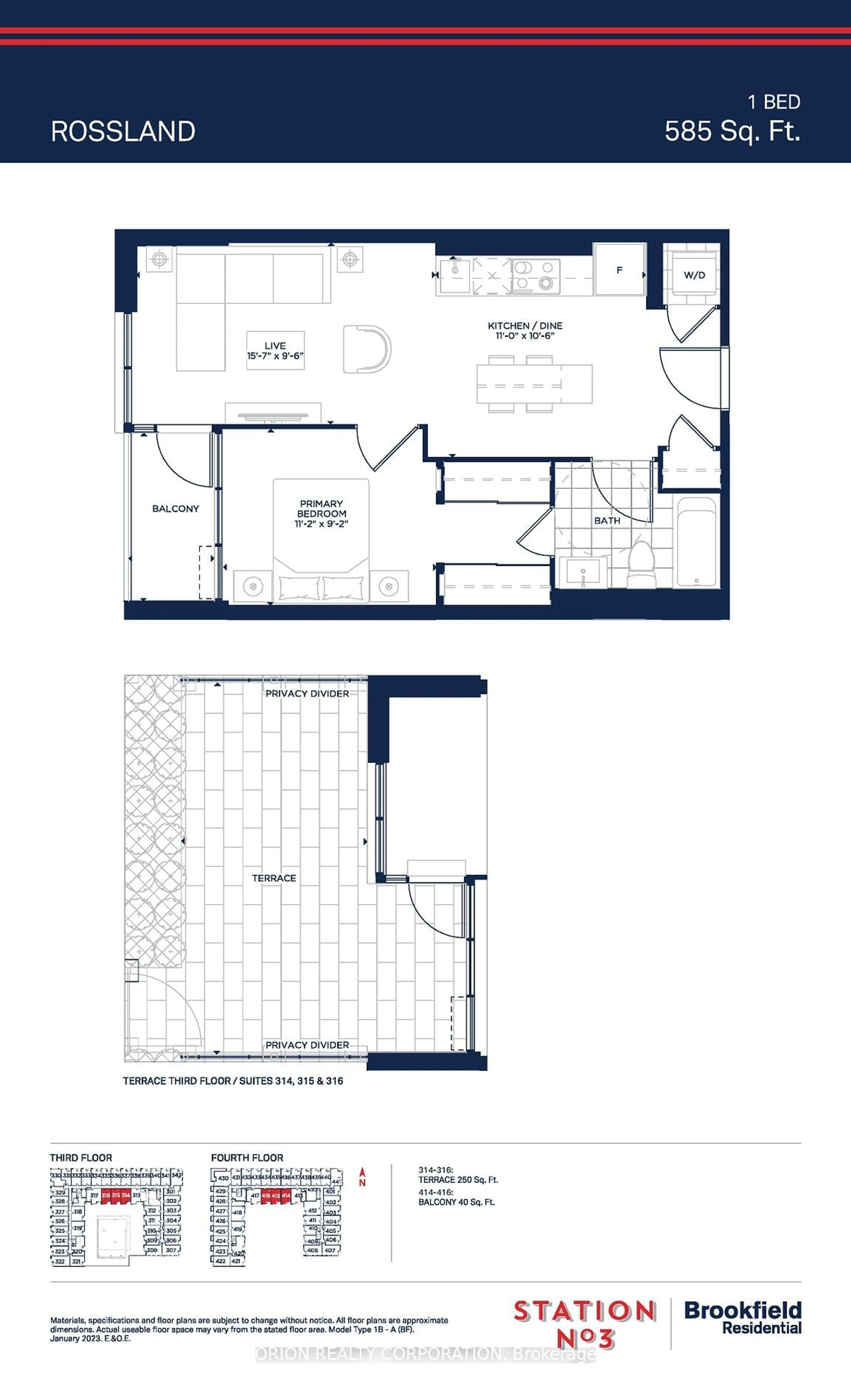 Floor plan for 201 Brock St #416, Whitby Ontario L1N 4K2