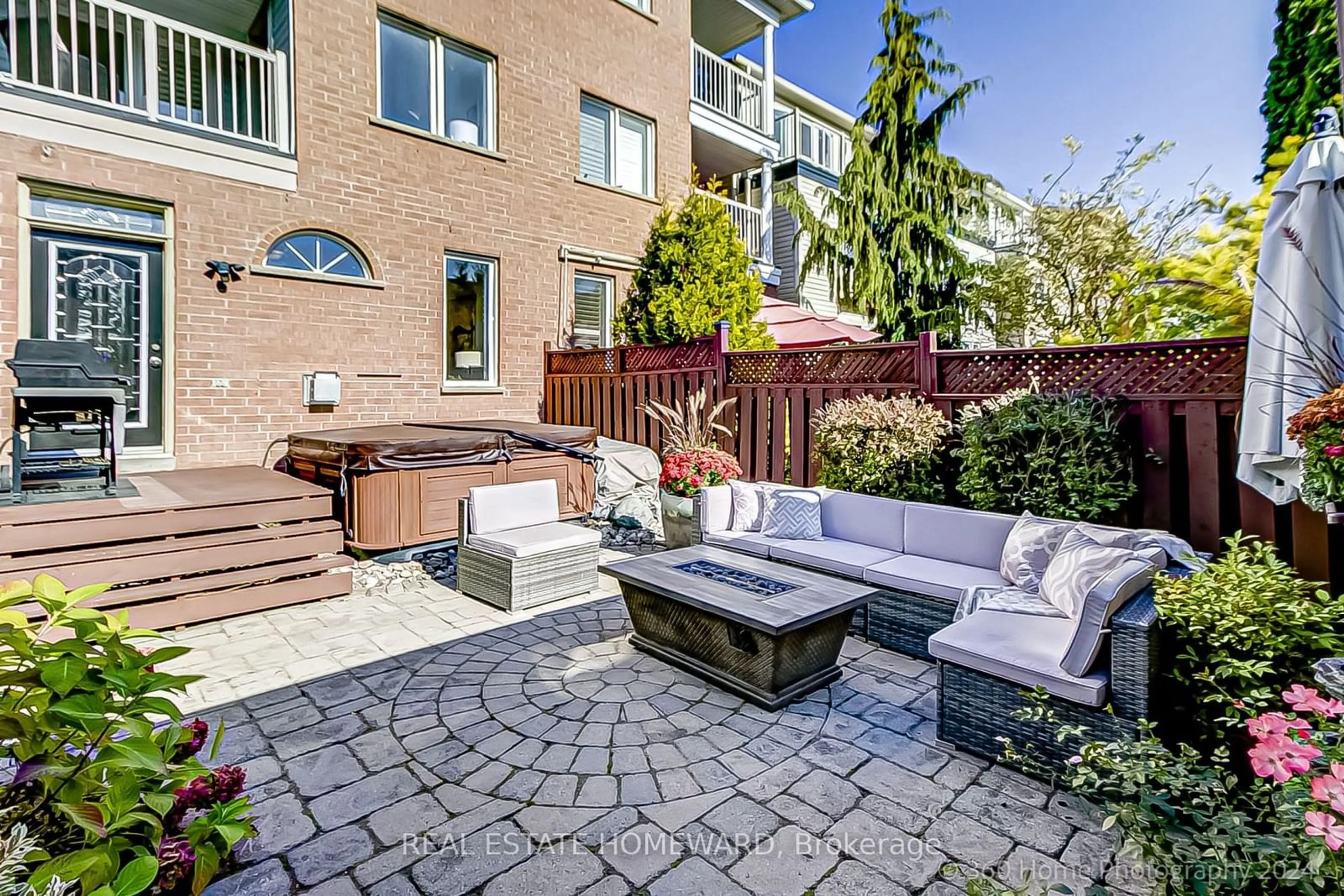 Patio, the fenced backyard for 59 Whistle Post St, Toronto Ontario M4E 3W7