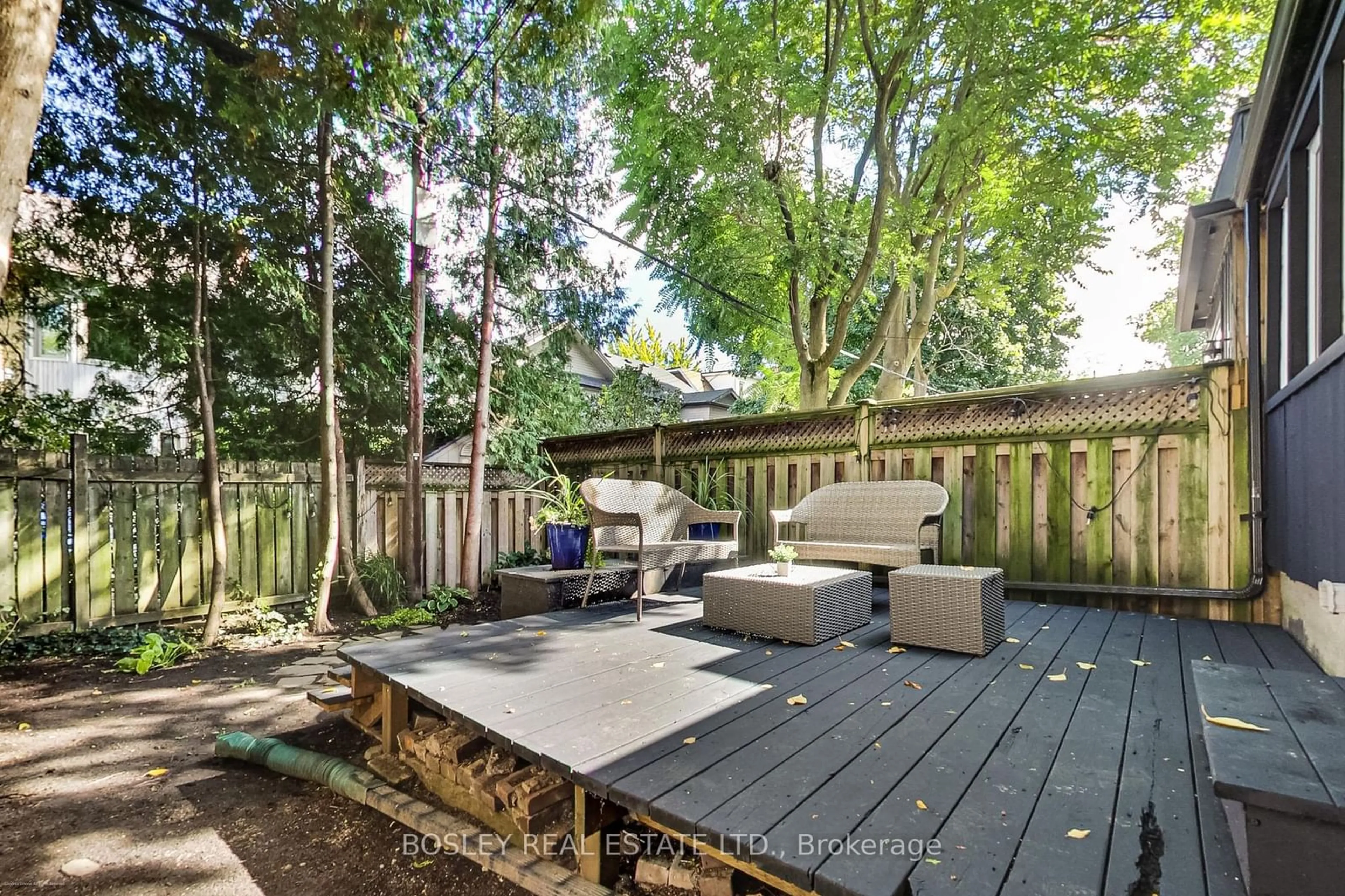 Patio, the fenced backyard for 11 Bertmount Ave, Toronto Ontario M4M 2X8