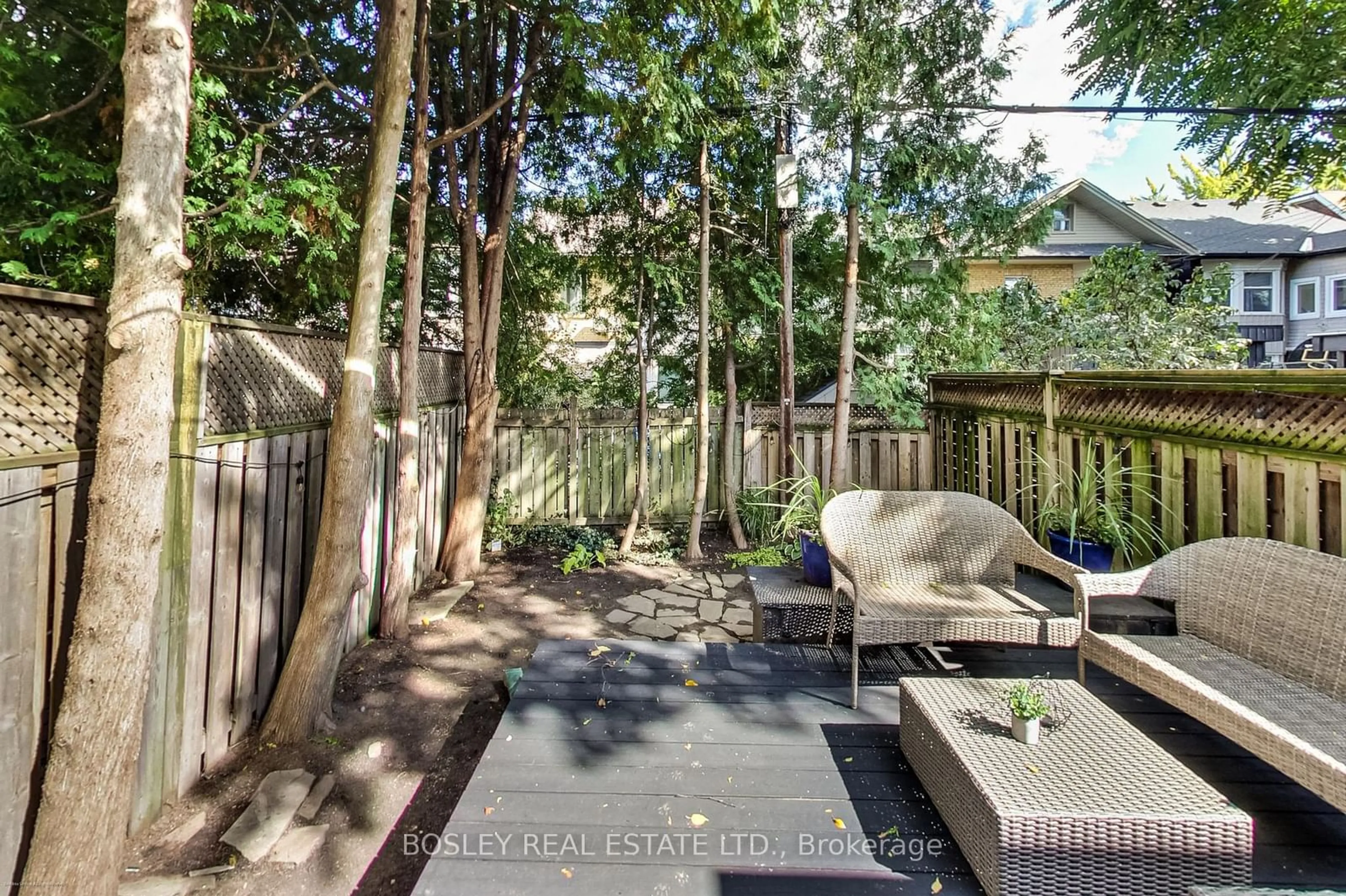 Patio, the fenced backyard for 11 Bertmount Ave, Toronto Ontario M4M 2X8