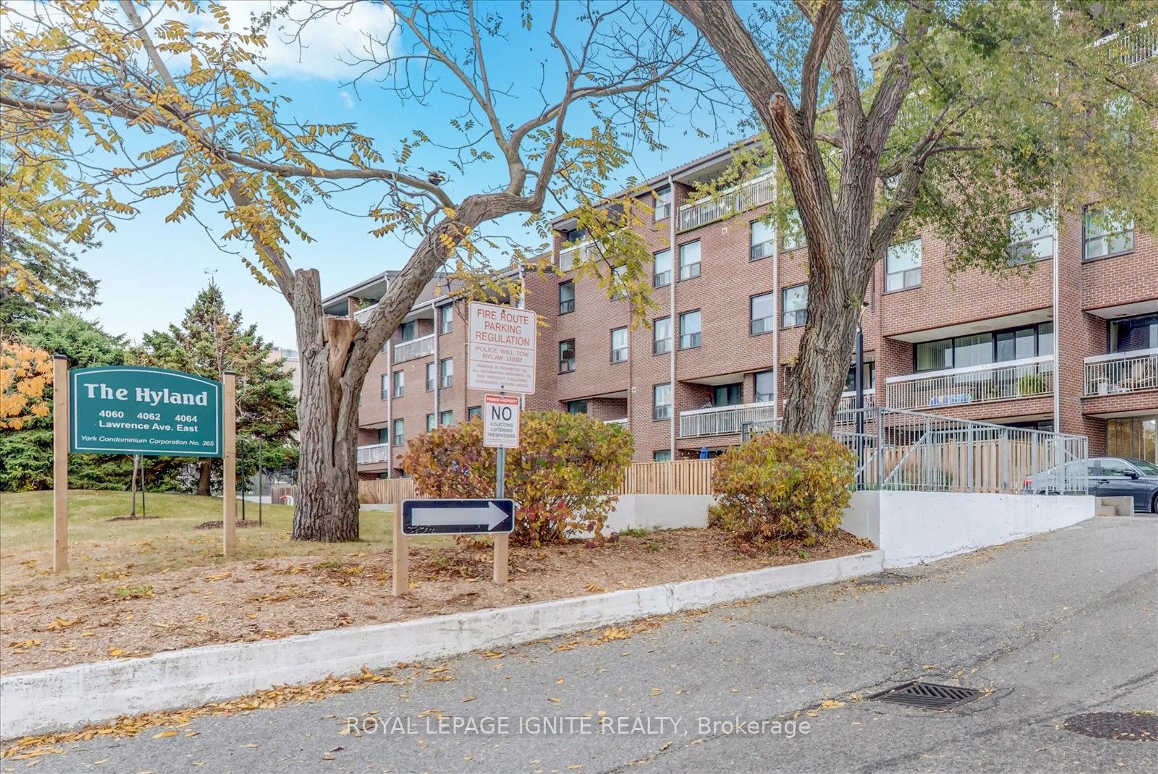 A pic from exterior of the house or condo, the street view for 4060 Lawrence Ave #505, Toronto Ontario M1E 4V4