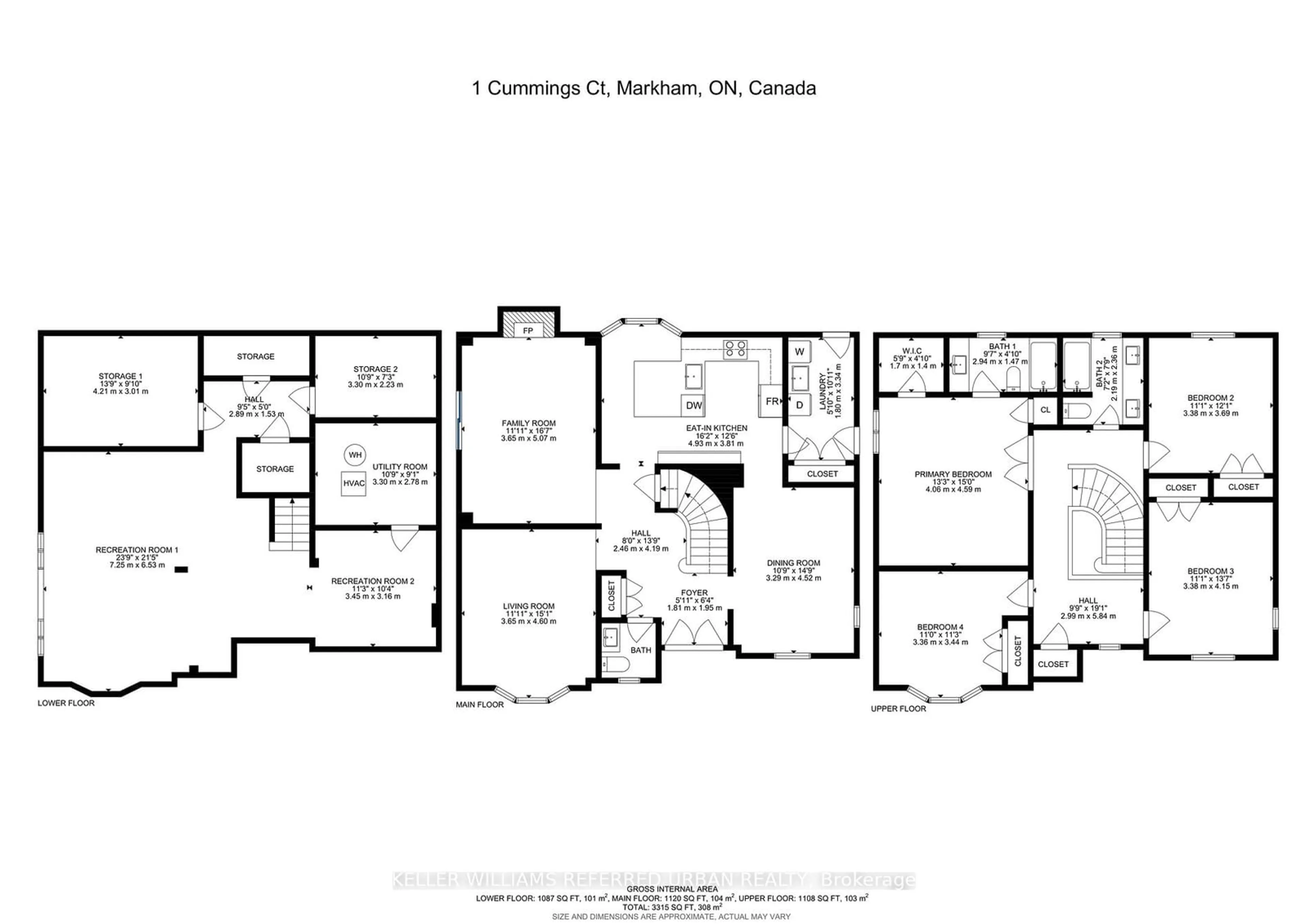 Floor plan for 1 Cummings Crt, Markham Ontario L3T 6S4