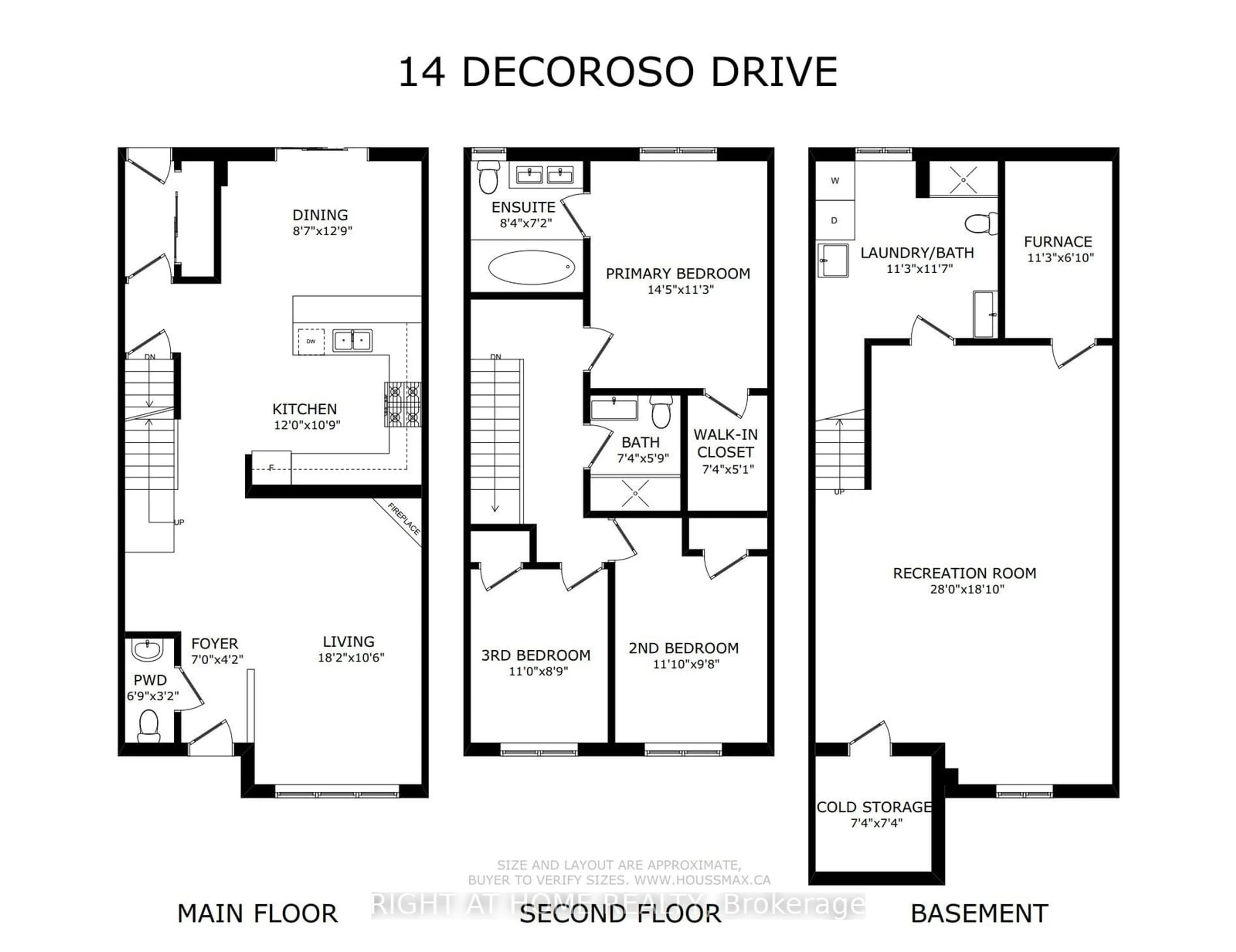 Floor plan for 14 Decoroso Dr, Vaughan Ontario L4H 1V2