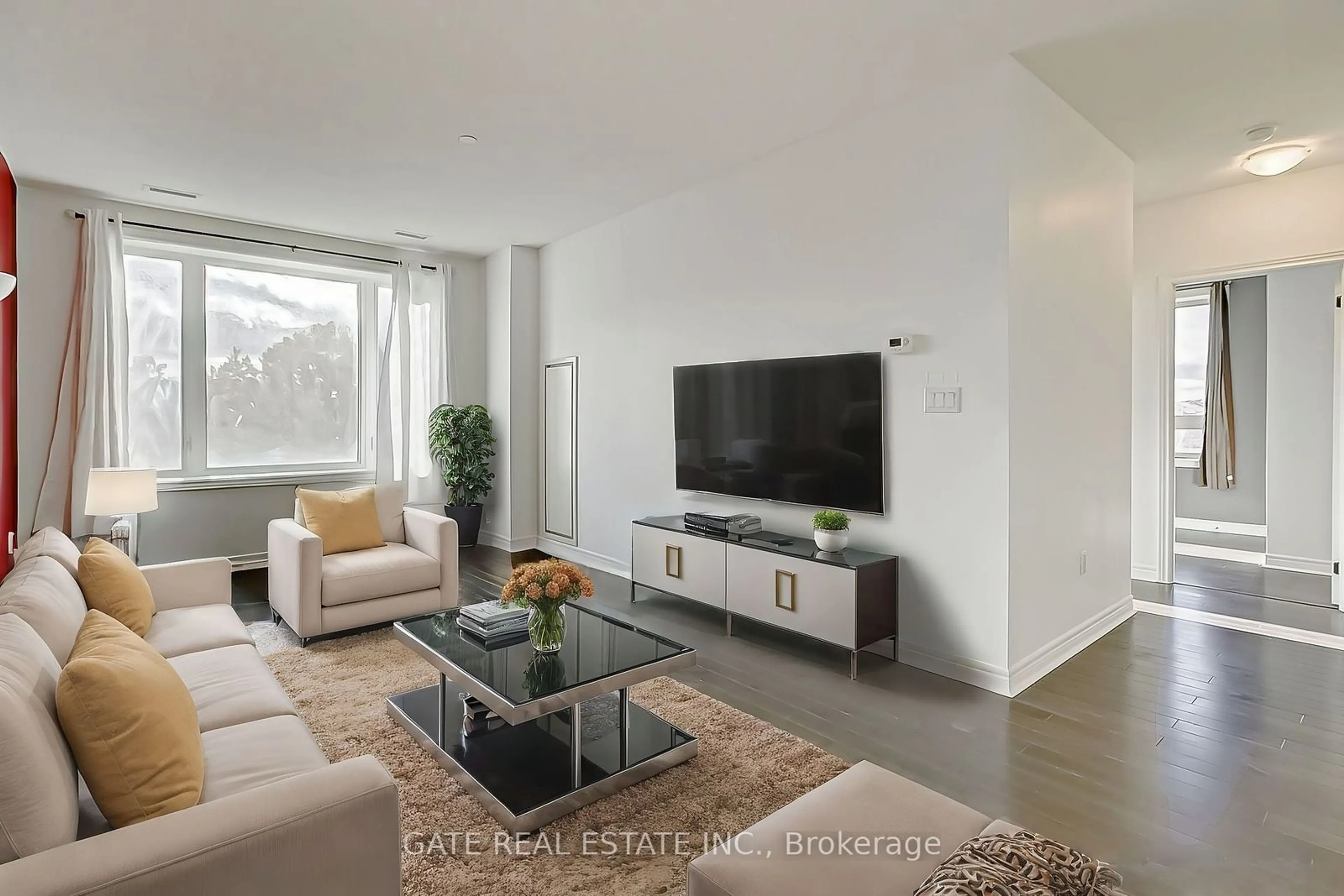 Living room, wood floors for 7400 Markham Rd #306, Markham Ontario L3S 0C5