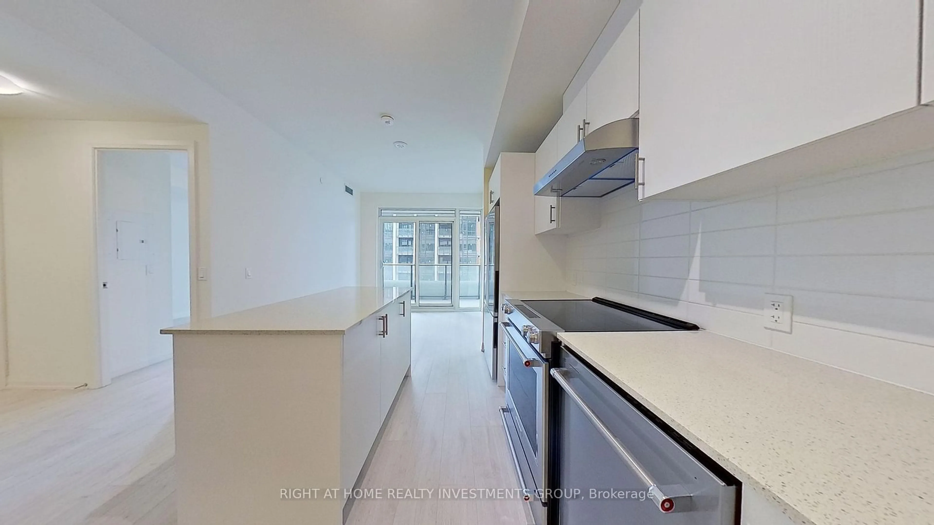 Standard kitchen, wood floors, the street view for 8960 Jane St #401, Vaughan Ontario L4K 2M9