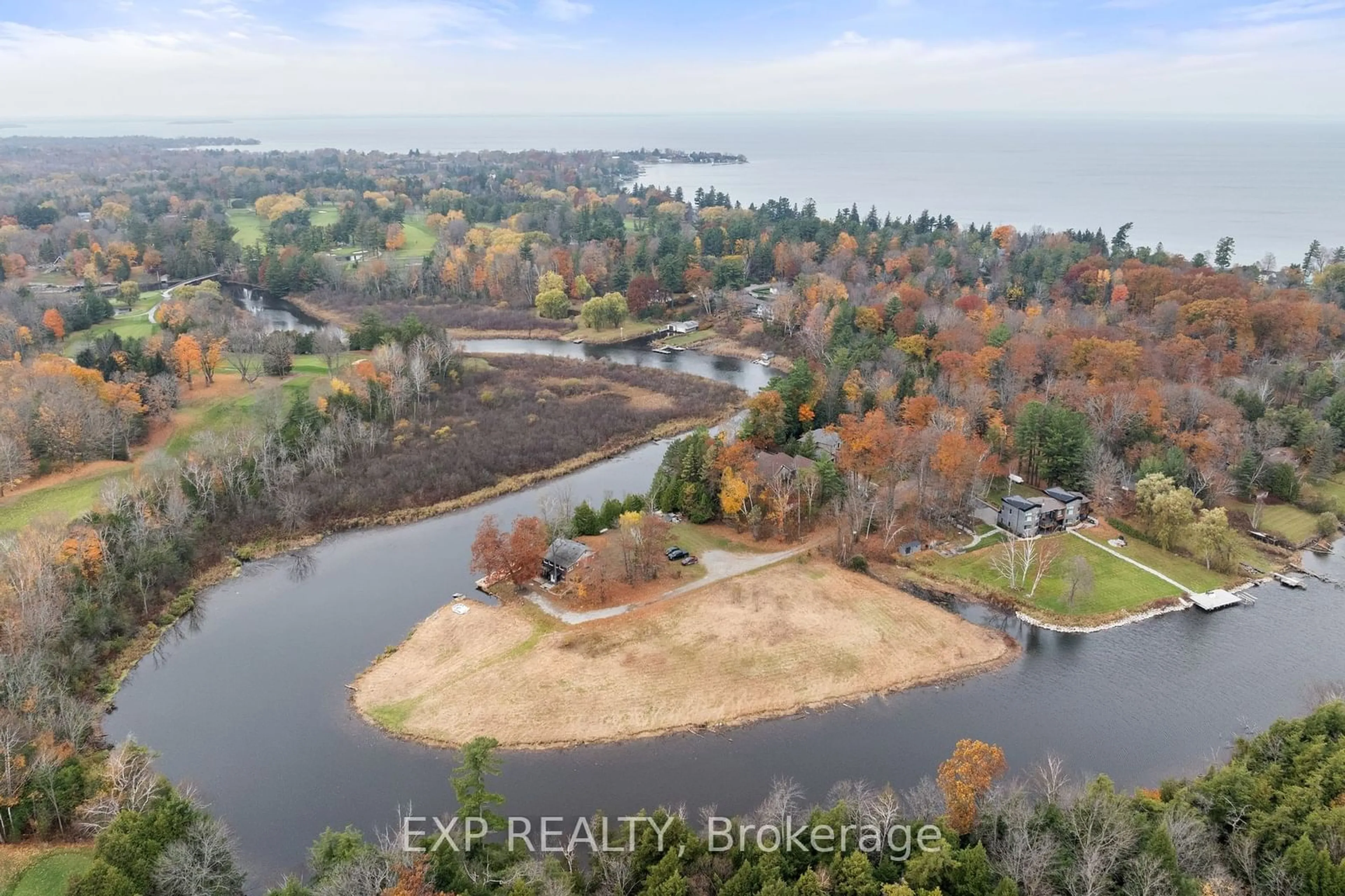 A pic from outside/outdoor area/front of a property/back of a property/a pic from drone, water/lake/river/ocean view for 1 Birch Knoll Rd, Georgina Ontario L0E 1R0