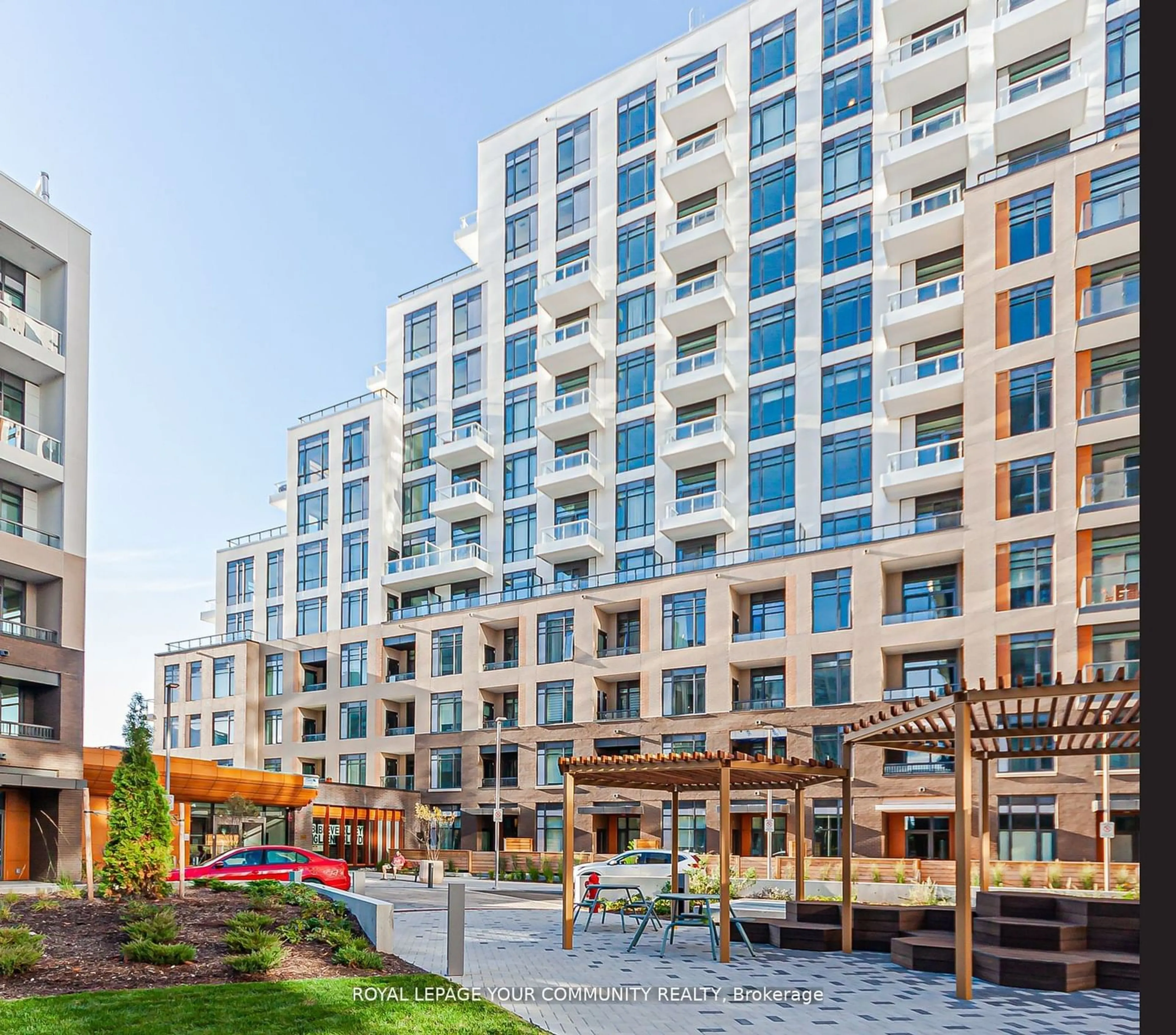 Patio, city buildings view from balcony for 8 Beverley Glen Blvd #C711, Vaughan Ontario L4J 0L5