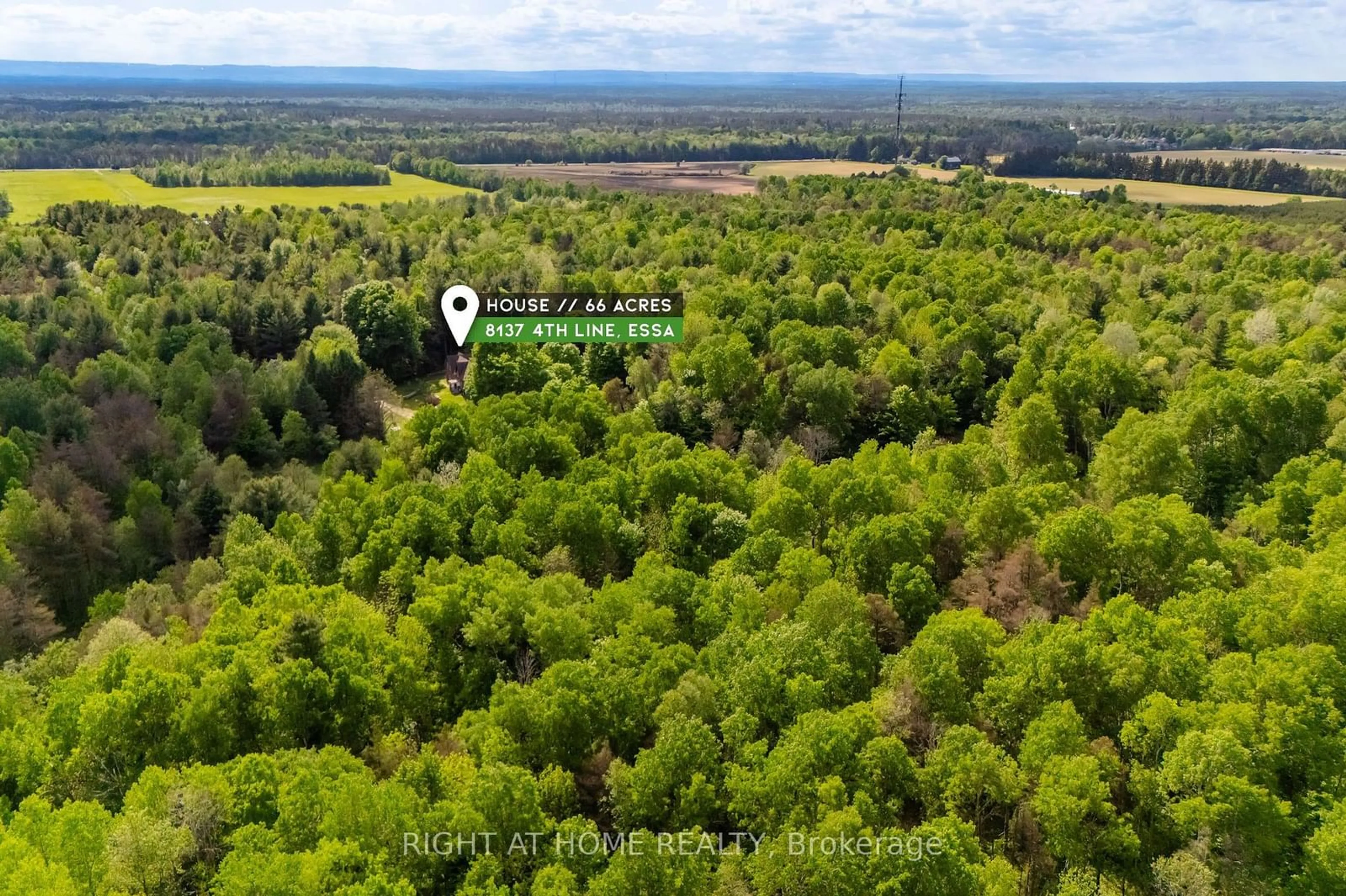 A pic from outside/outdoor area/front of a property/back of a property/a pic from drone, forest/trees view for 8137 4TH Line, Essa Ontario L3W 0S5