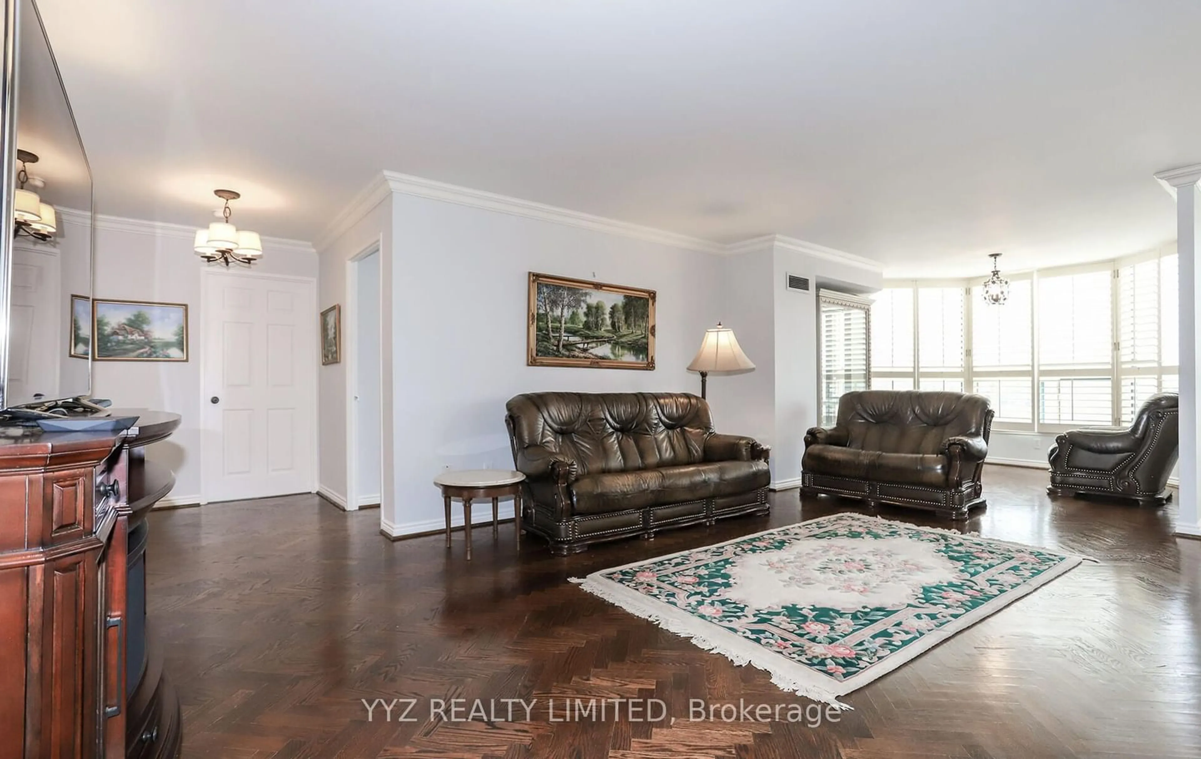 Living room with furniture, wood/laminate floor for 1 Clark Ave #808, Vaughan Ontario L4J 7Y6