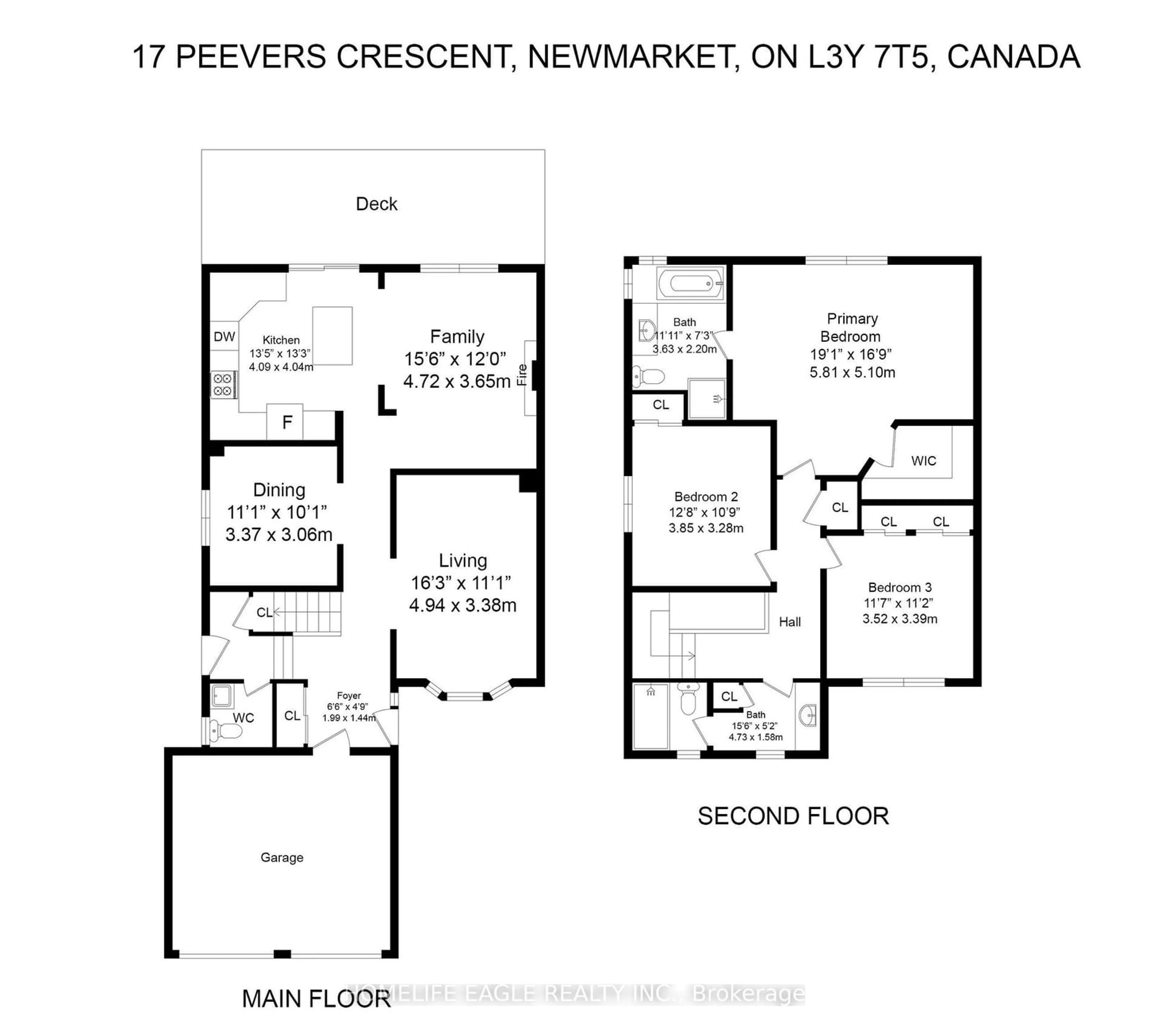 Floor plan for 17 Peevers Cres, Newmarket Ontario L3Y 7T5