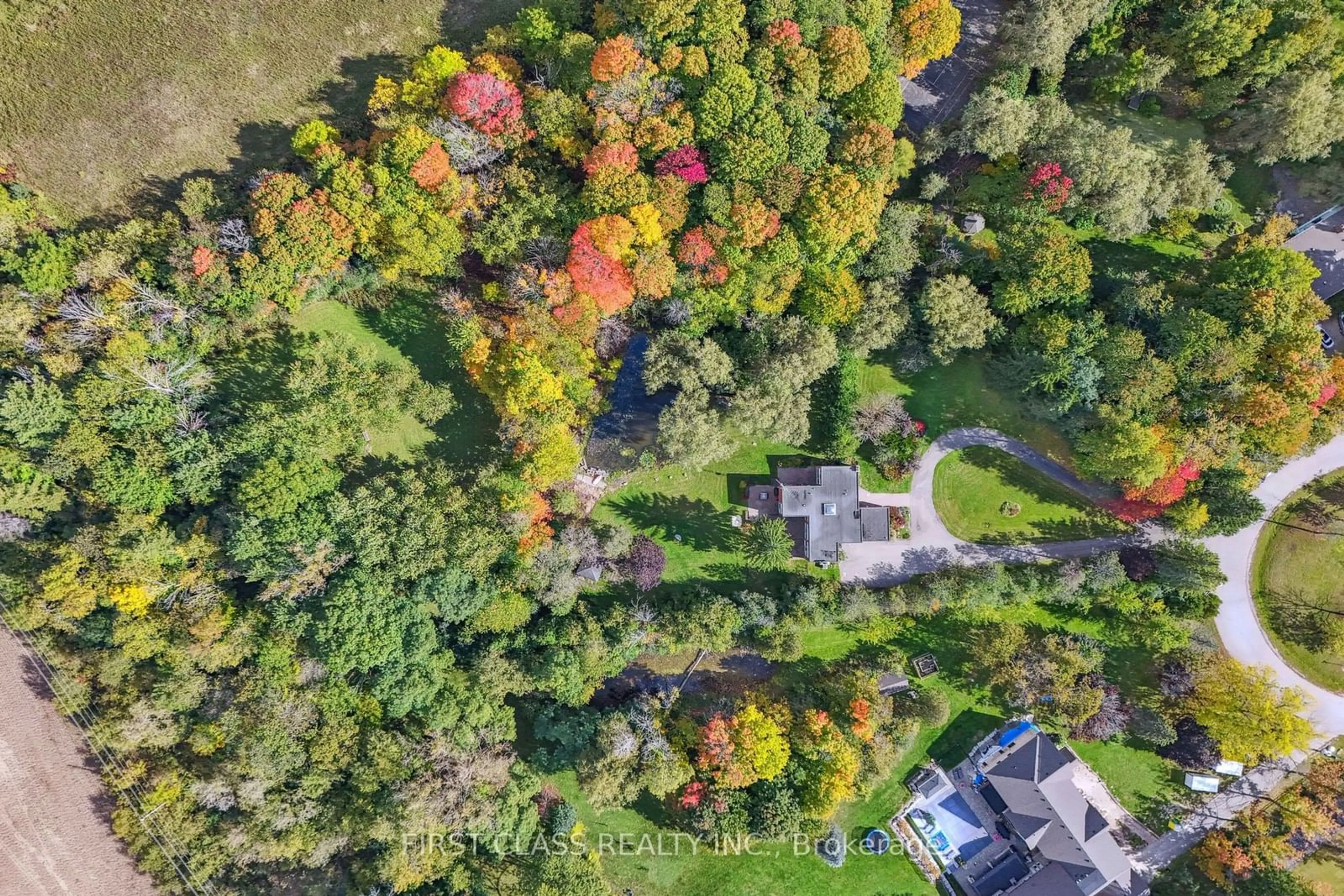 A pic from outside/outdoor area/front of a property/back of a property/a pic from drone, forest/trees view for 125 Watch Hill Rd, King Ontario L7B 1K1