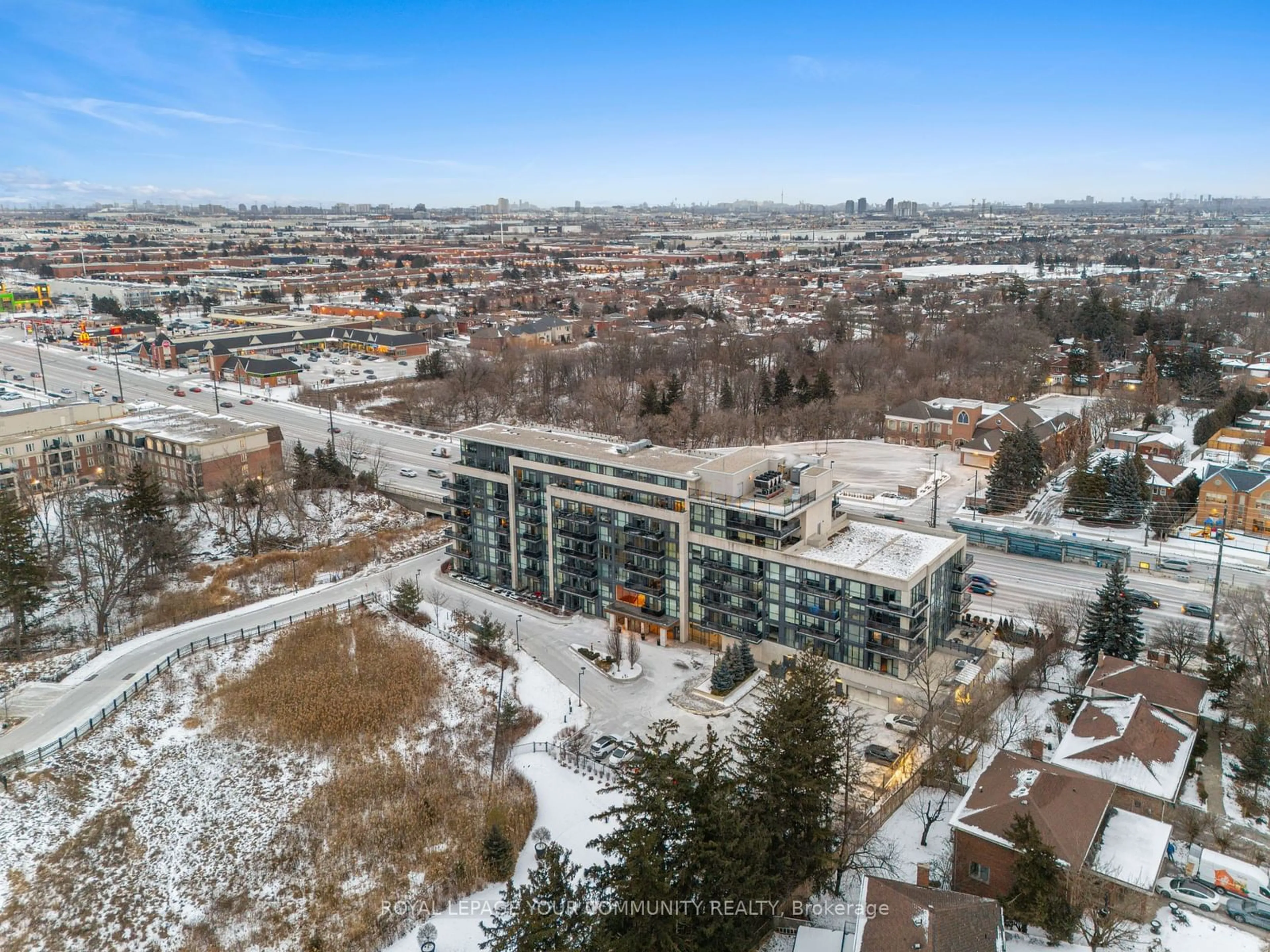 A pic from outside/outdoor area/front of a property/back of a property/a pic from drone, city buildings view from balcony for 4700 Highway 7 Rd #201, Vaughan Ontario L6L 0B4