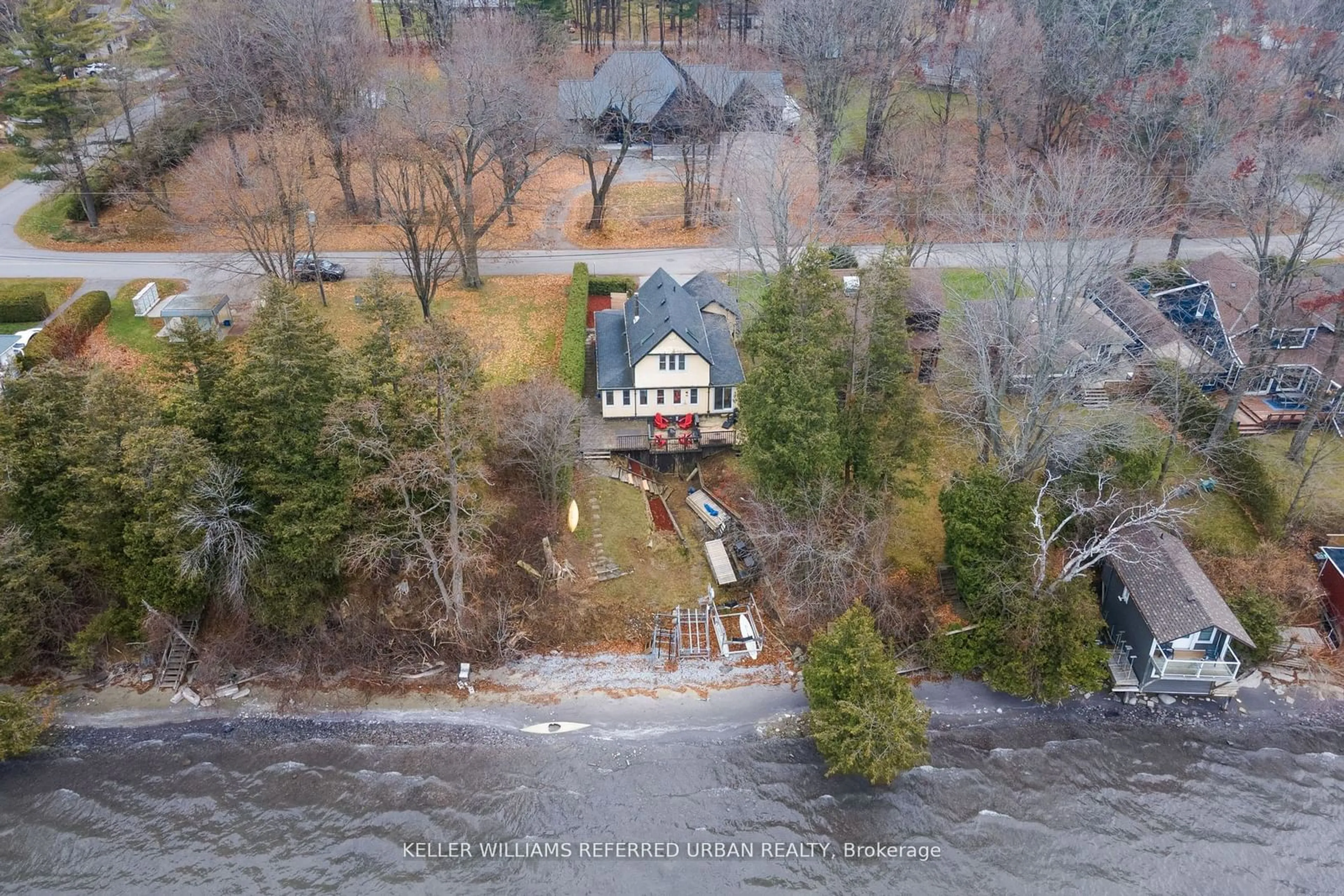 A pic from outside/outdoor area/front of a property/back of a property/a pic from drone, water/lake/river/ocean view for 168 Morrison Ave, Brock Ontario L0K 1A0