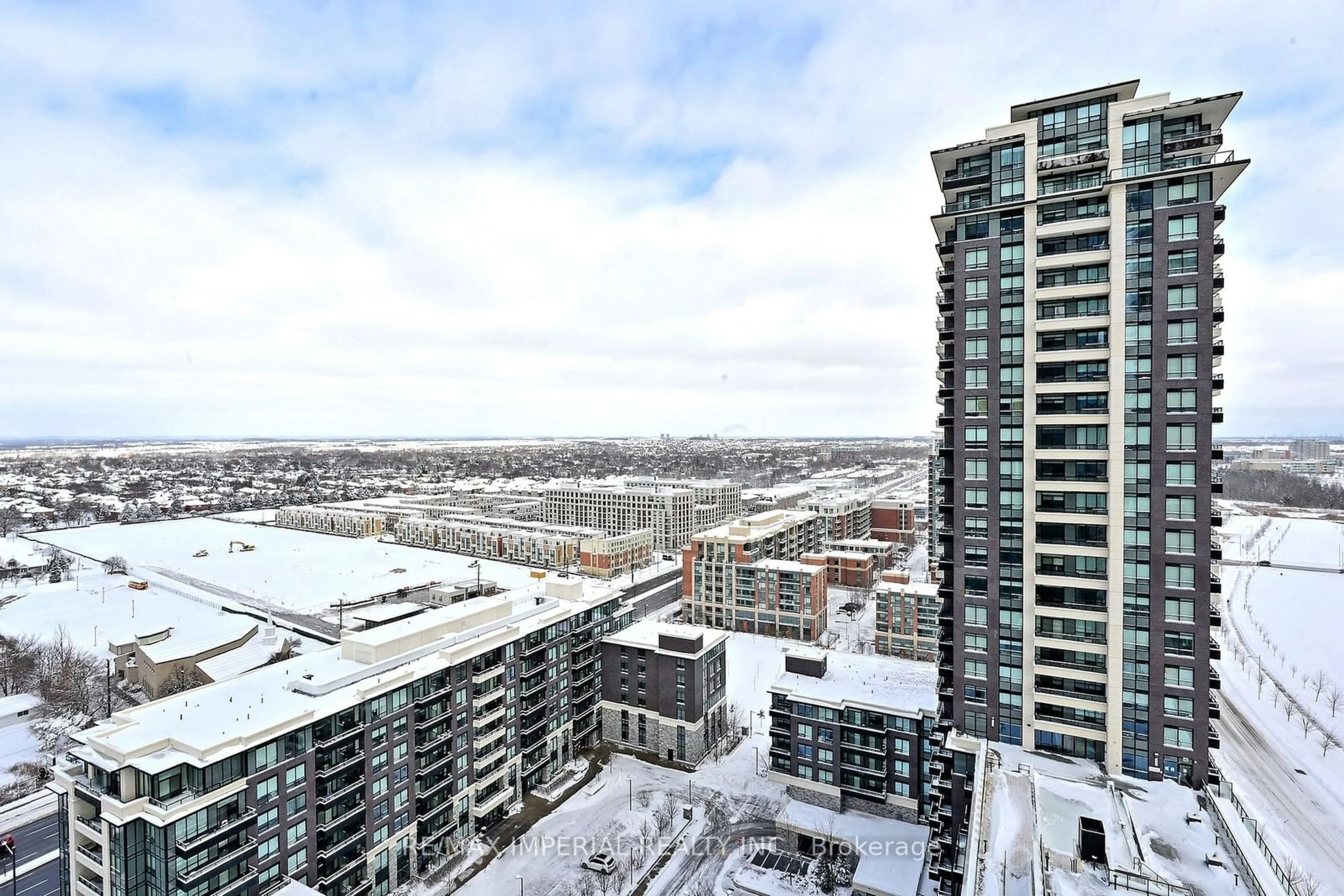 A pic from outside/outdoor area/front of a property/back of a property/a pic from drone, city buildings view from balcony for 18 Water Walk Dr #2201, Markham Ontario L3R 6L5