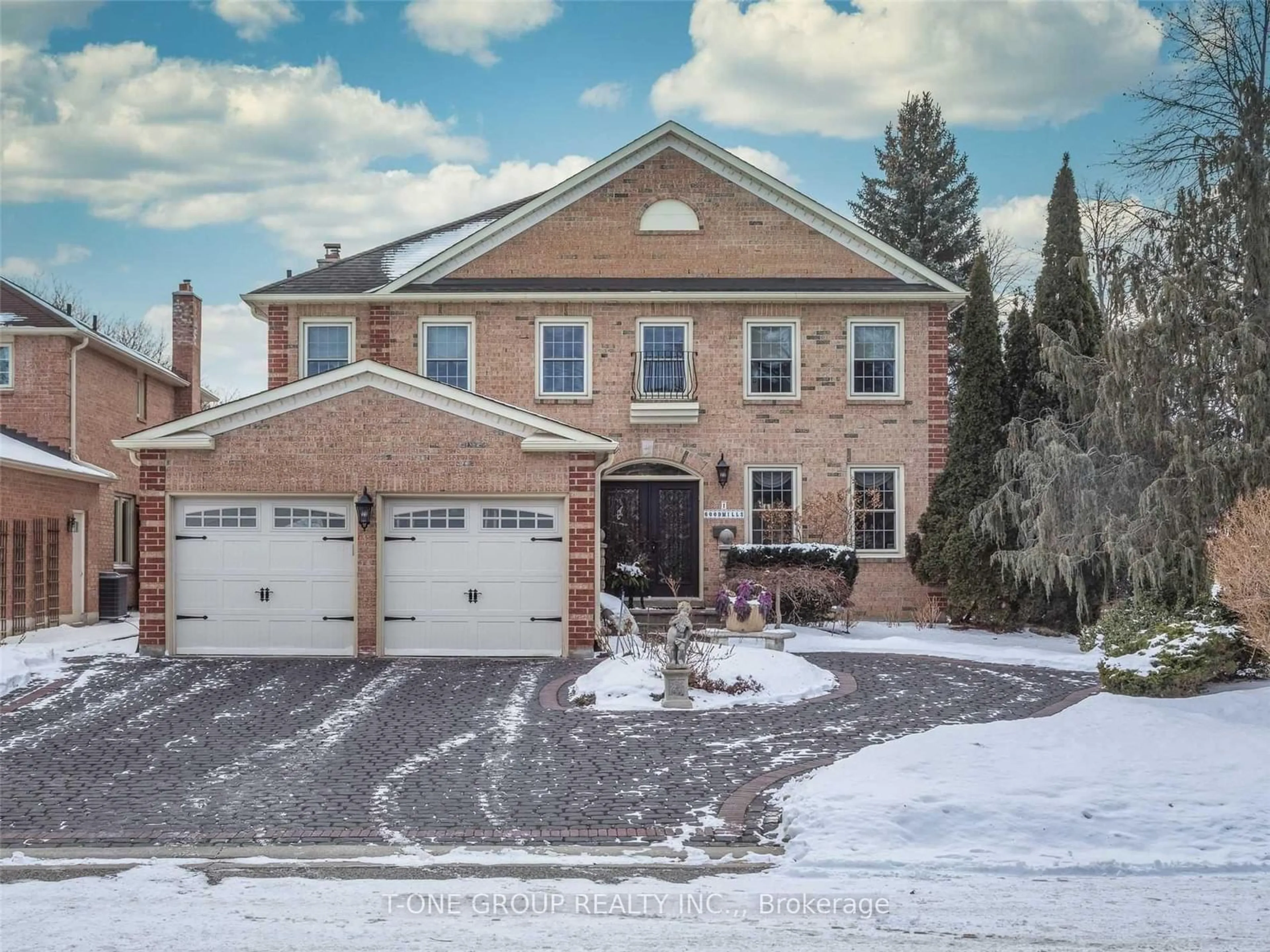 Home with brick exterior material, street for 1 Goodmills Crt, Markham Ontario L3R 7M4