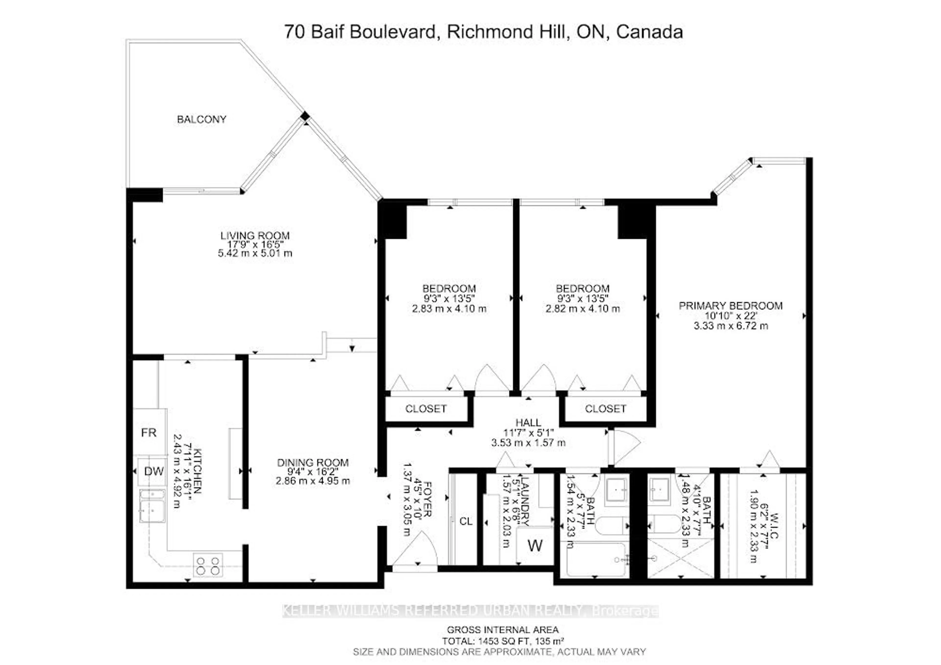 Floor plan for 70 Baif Blvd #605, Richmond Hill Ontario L4C 5L2