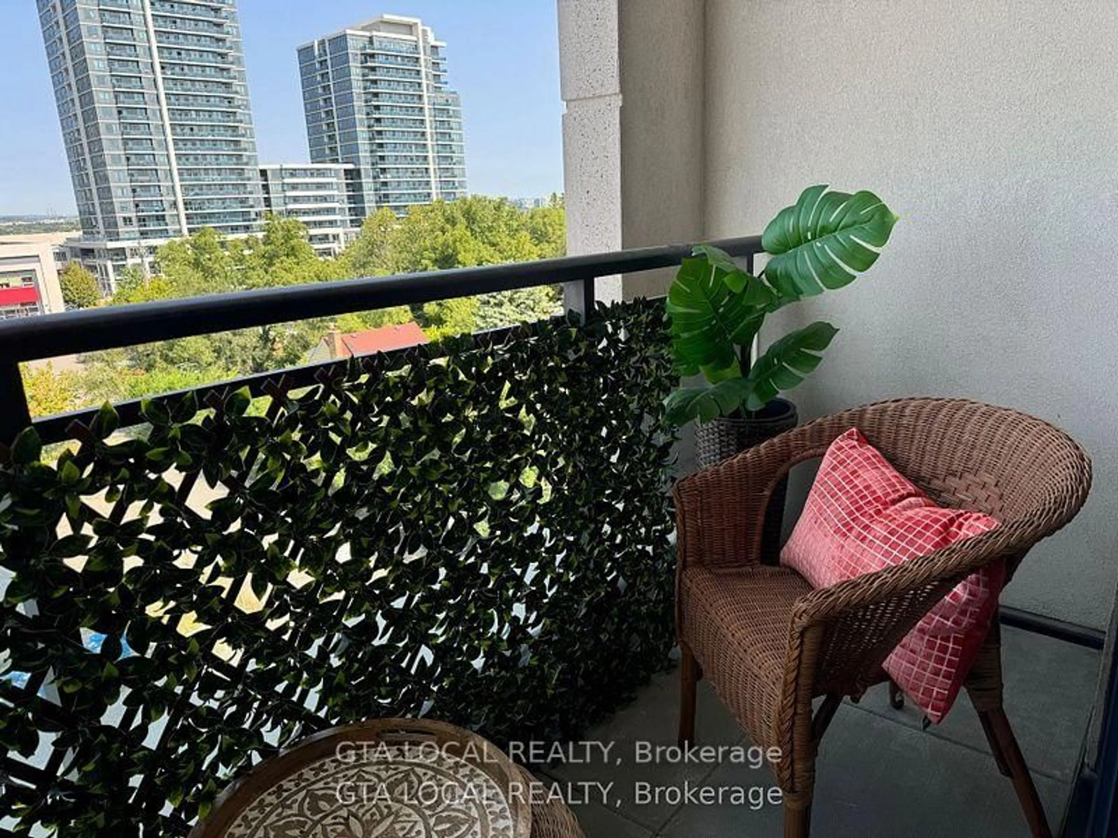 Balcony in the apartment, city buildings view from balcony for 1 Grandview Ave #503, Markham Ontario L3T 0G7