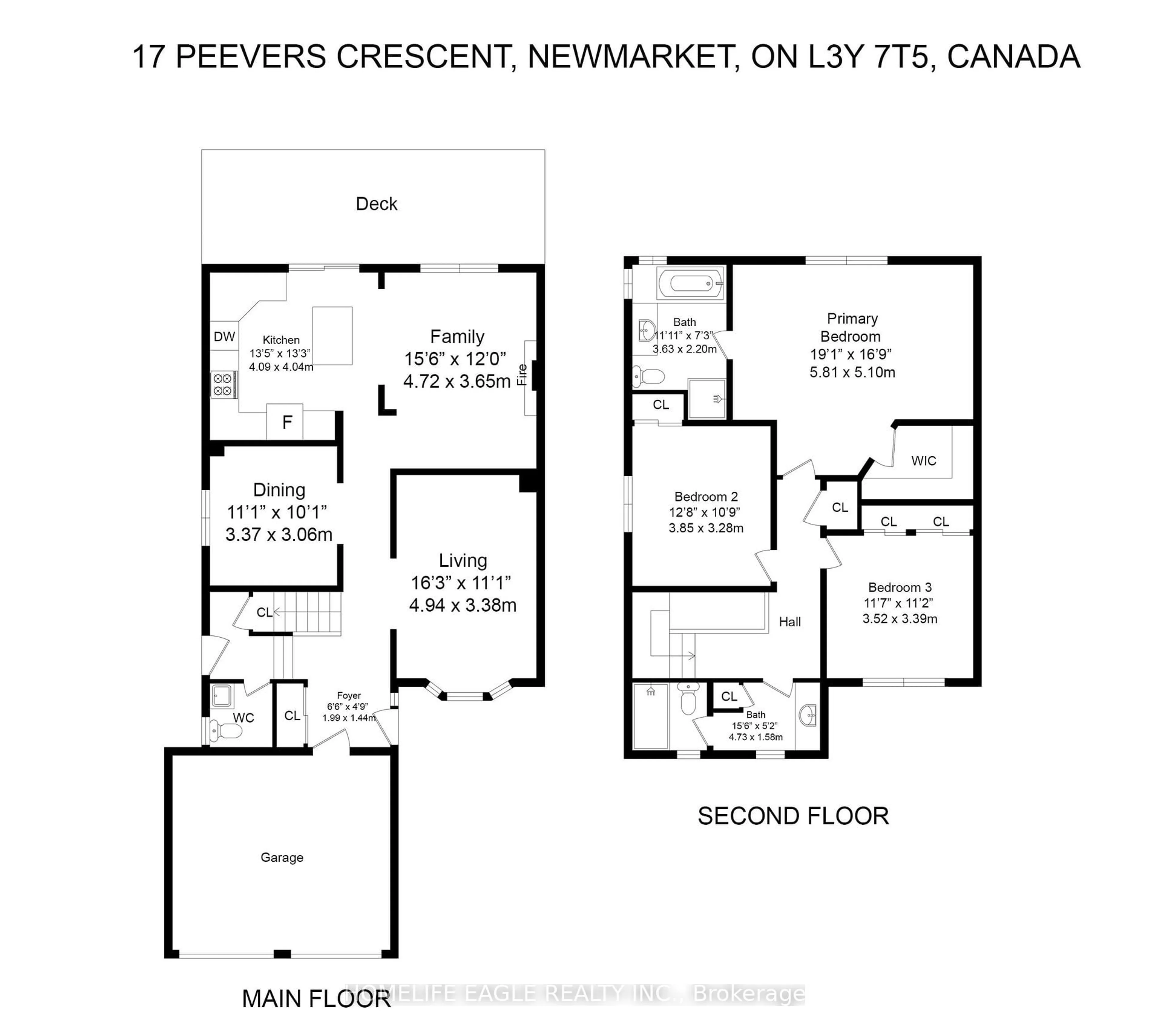 Floor plan for 17 Peevers Cres, Newmarket Ontario L3Y 7T5