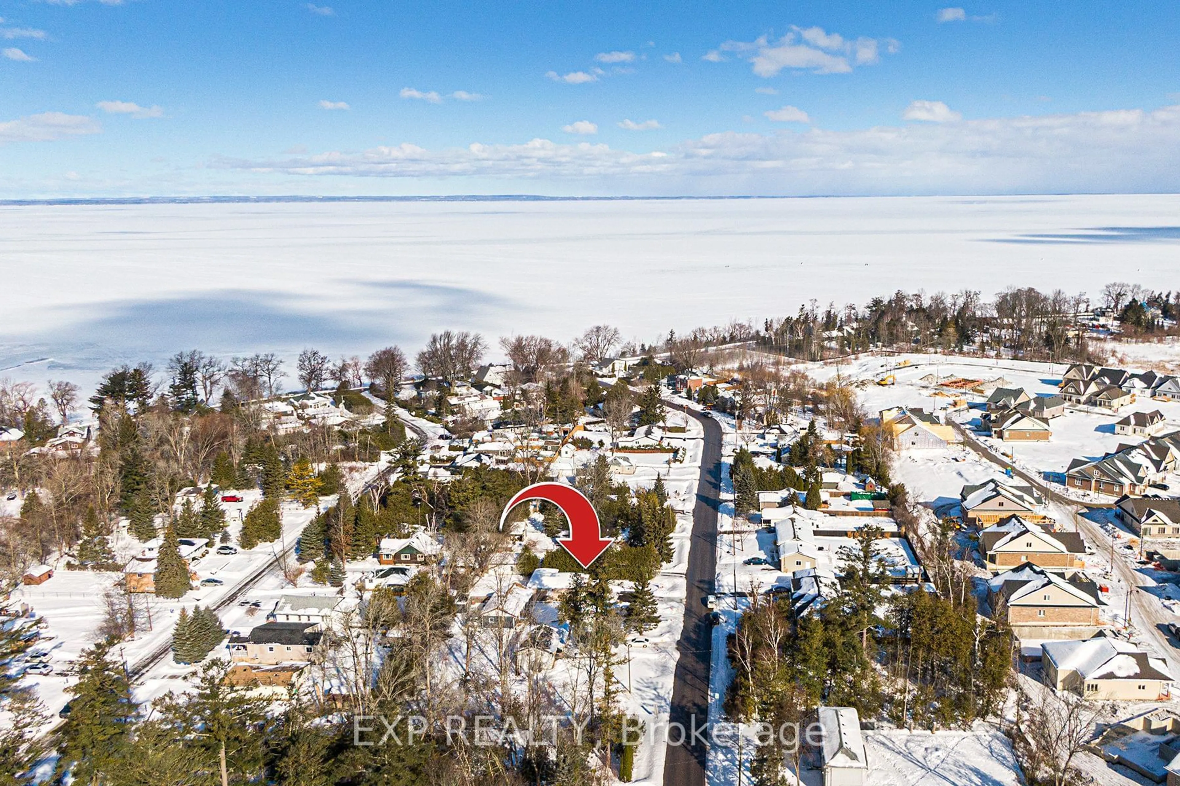 A pic from outside/outdoor area/front of a property/back of a property/a pic from drone, water/lake/river/ocean view for 102 Maple Ave, Georgina Ontario L0E 1R0