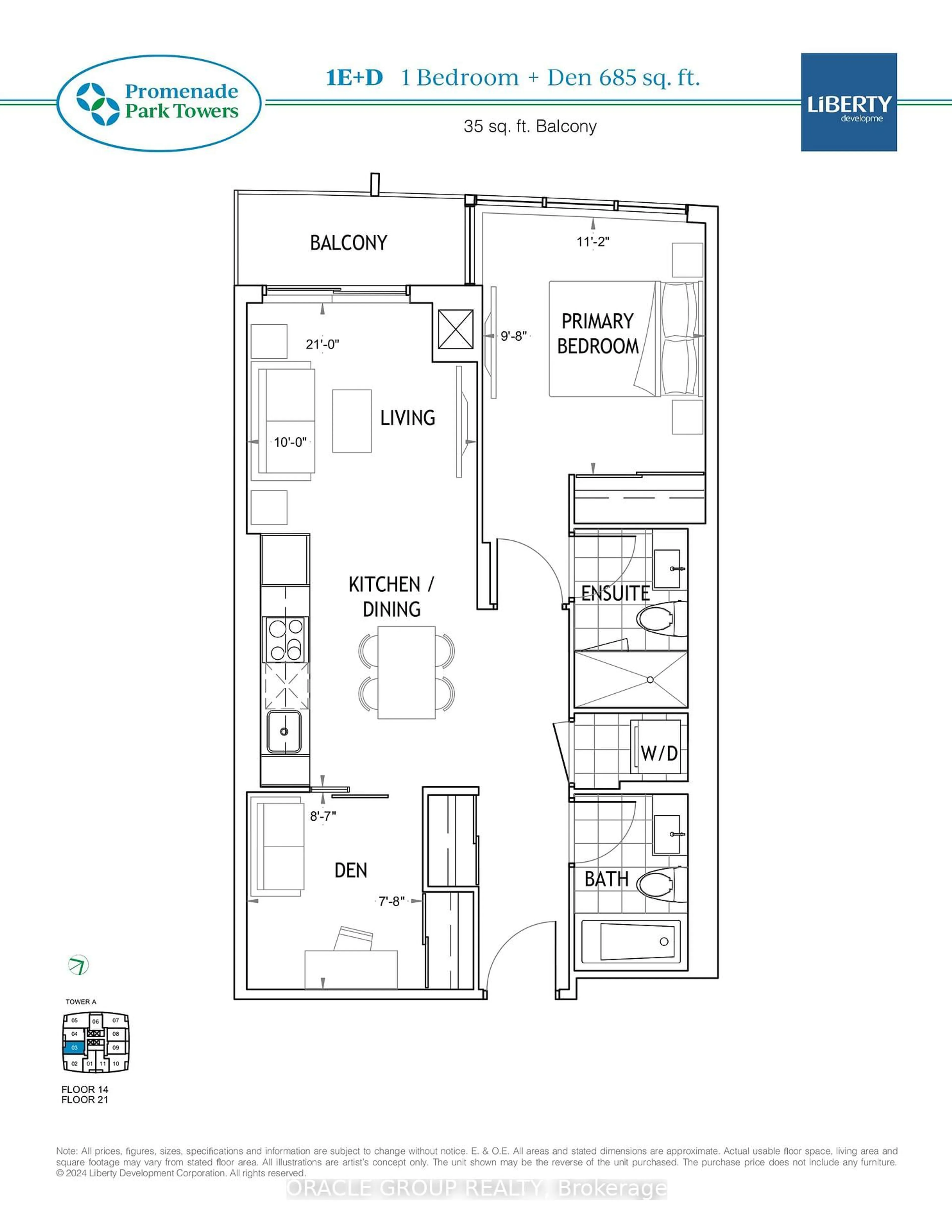 Floor plan for 30 Upper Mall Way #A-401, Vaughan Ontario L4J 0L7