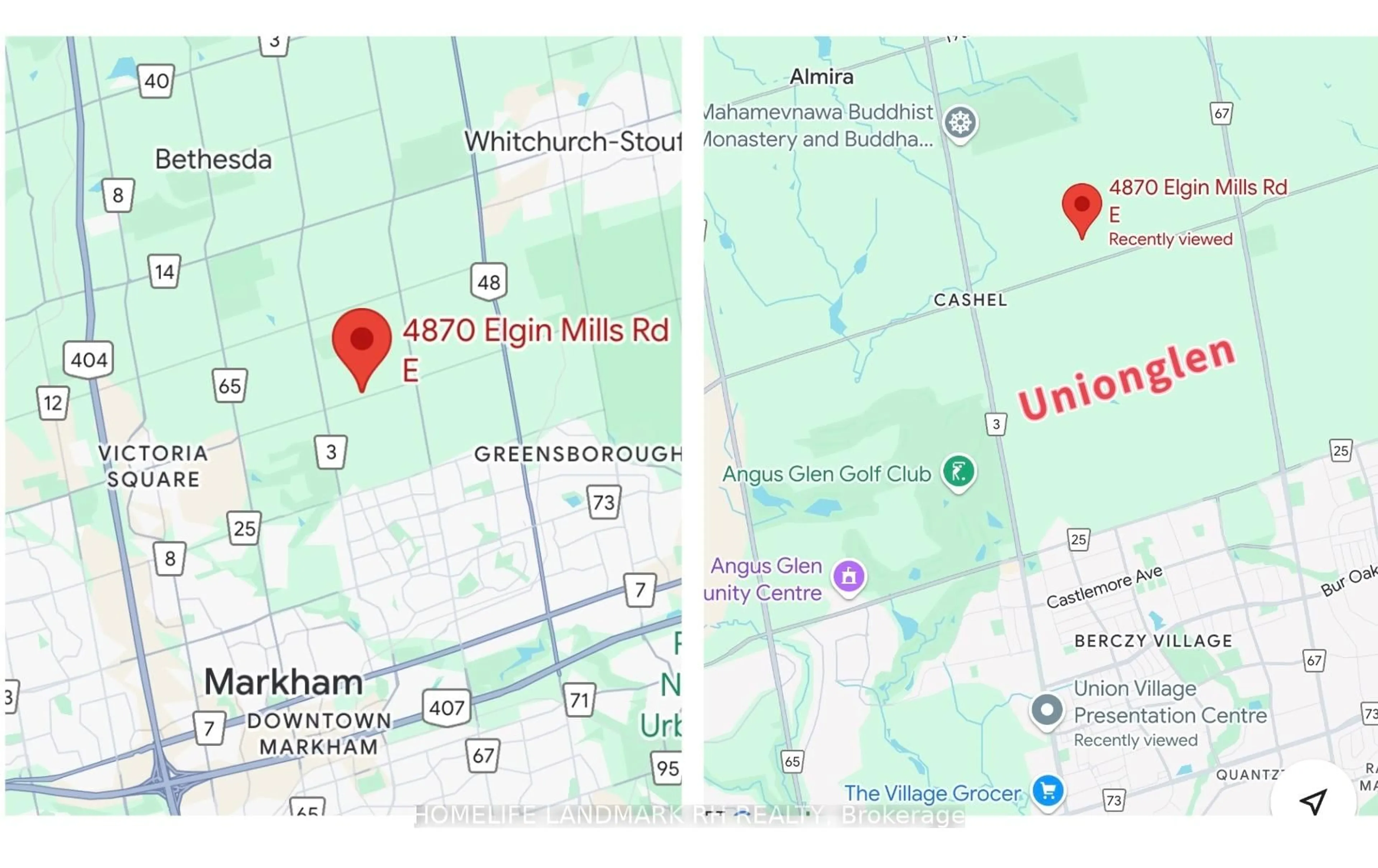 Picture of a map for 4870 Elgin Mills Rd, Markham Ontario L6C 1L5