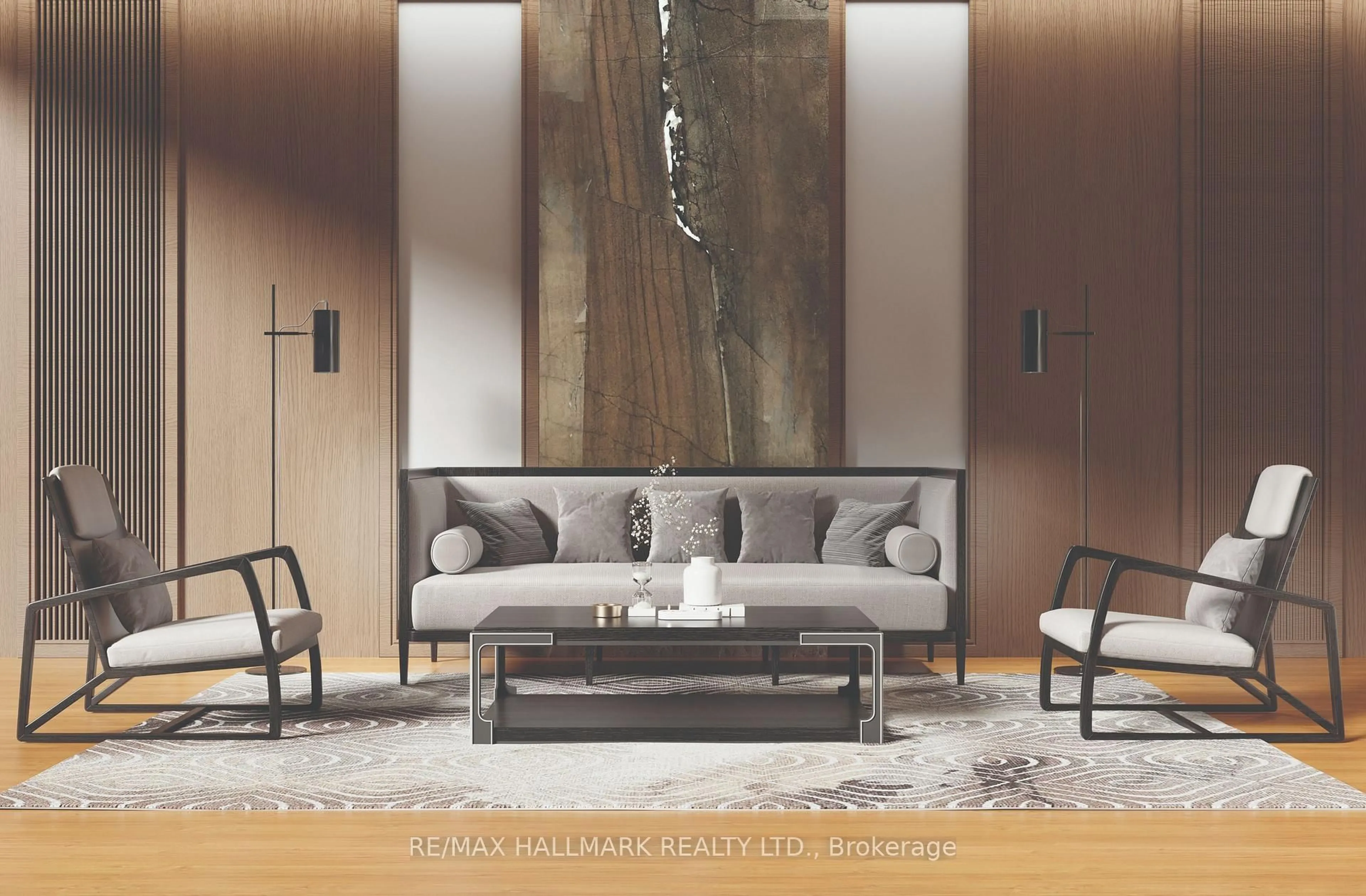 Living room with furniture, wood/laminate floor for 12765 Keele St #216, King Ontario L7B 1H5